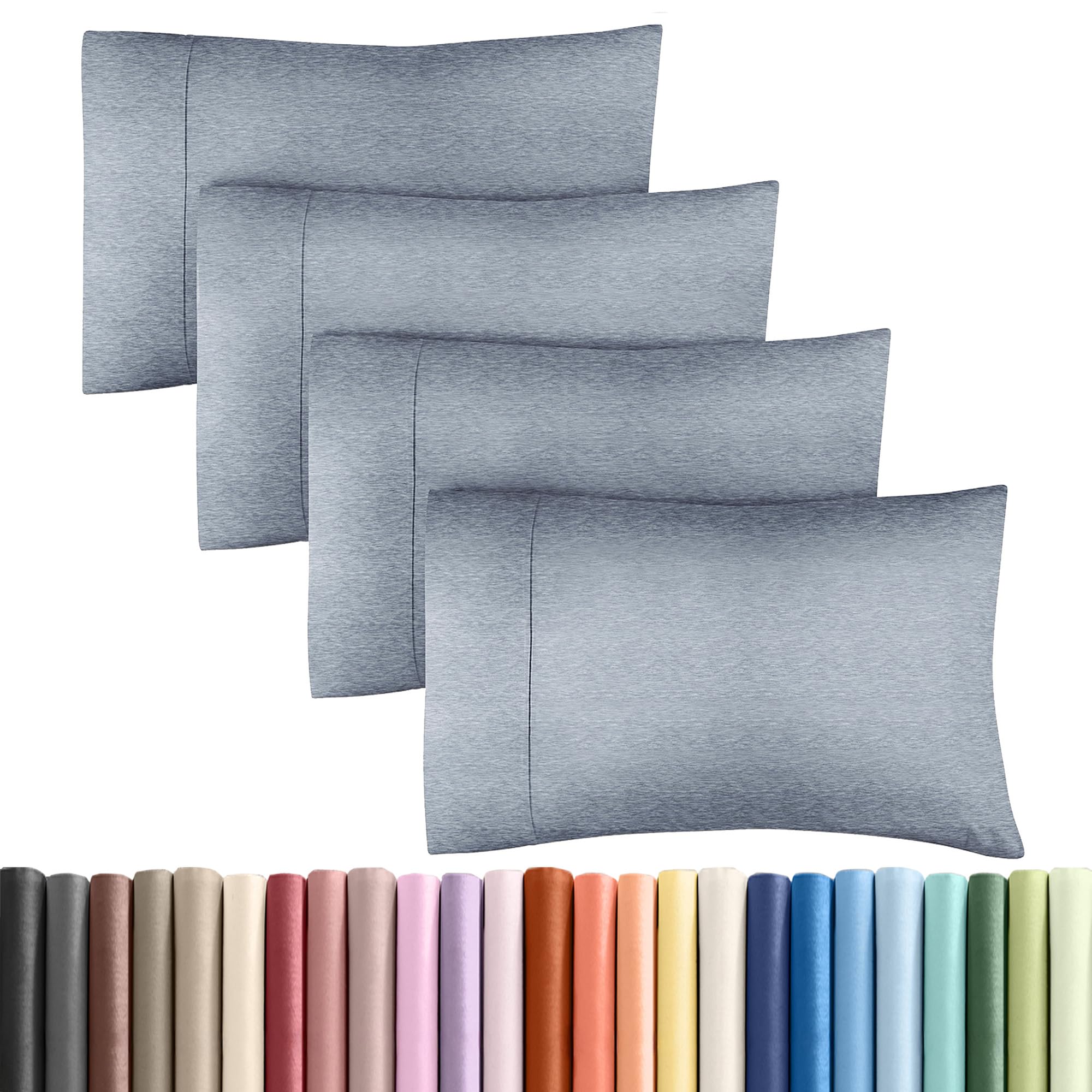 King Pillow Cases Set of 4 - Ultra Soft Hotel Quality Pillowcase Covers - Comfy, Cozy & Wrinkle Free - Shrinkage and Fade Resistant - Machine Washable Pillow Protectors - 4 Piece Set - Heathered Blue