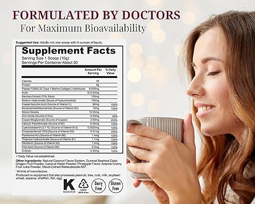 Miniatura 6 de Péptidos marinos de colágeno  fruta del dragón, agua de coco, piña  vitamina C ácido hialurónico cobre zinc biotina niacina D3 complejo B  pelo piel