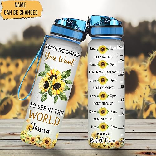 Miniatura 9 de TheSunCozy - Botella de agua motivacional personalizada con texto en inglés "Just A Girl Who Loves Sunflowers", diseño de elefante, 32 onzas, 1