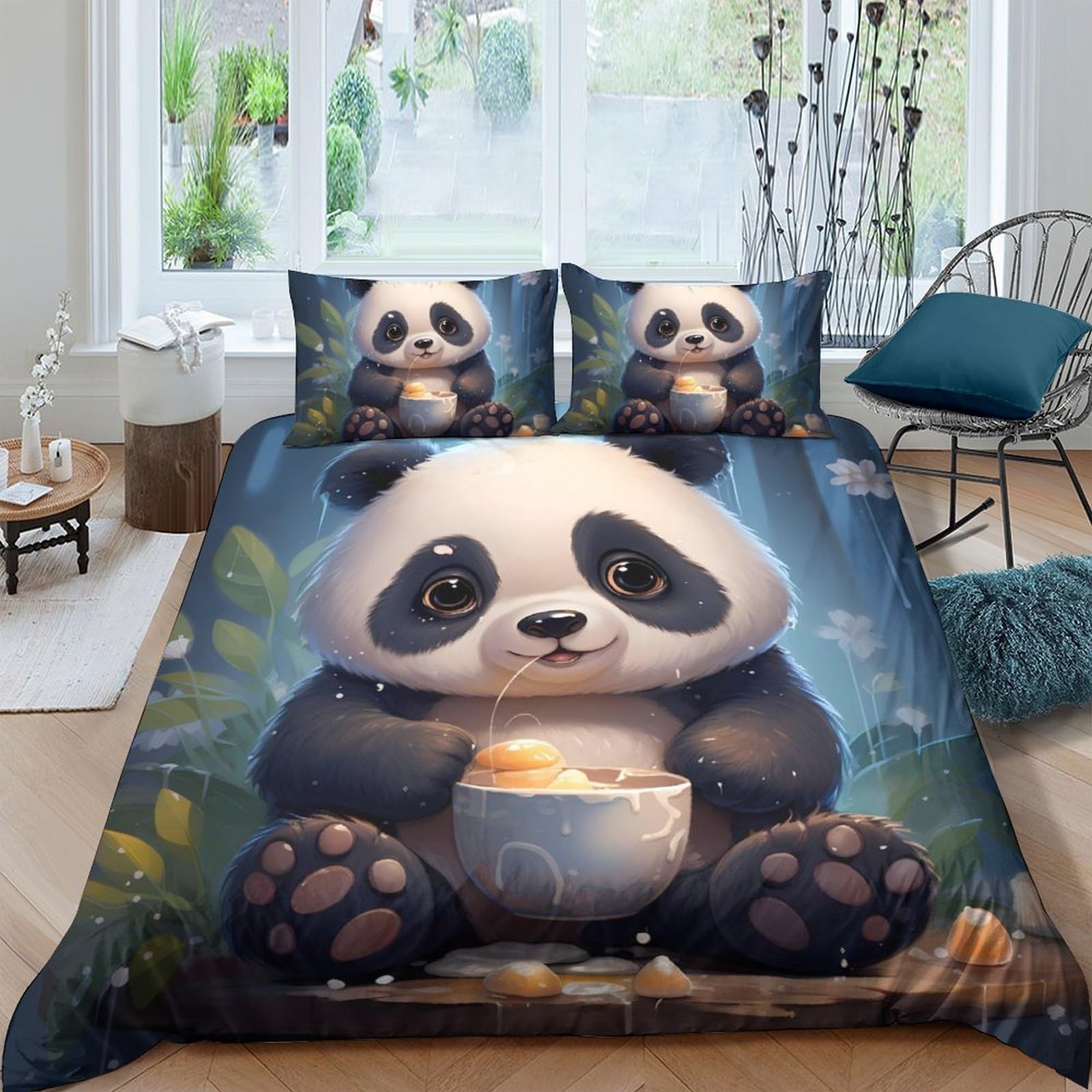 Ctjqhvkz Style-10 3D Printed Cute Panda Fitted Sheet Microfiber Soft Animal Bed Cover Cartoon Style For Bedroom Dorm Mattress Protector Single（135X200cm）