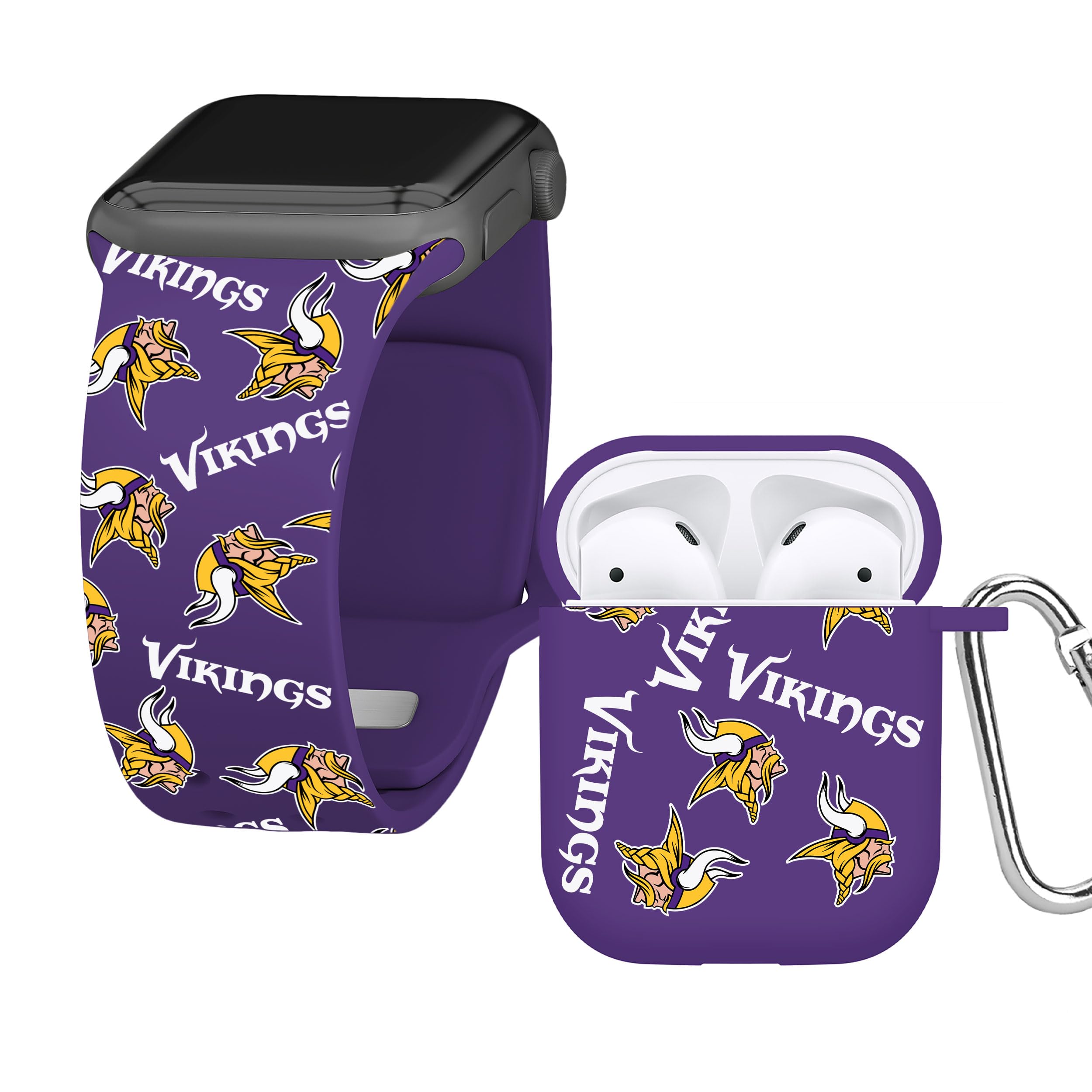 Game Time Minnesota Vikings HD Combo Package Compatible with Apple Watch and AirPods Gen 1&2 (Random 42/44/45mm Short)