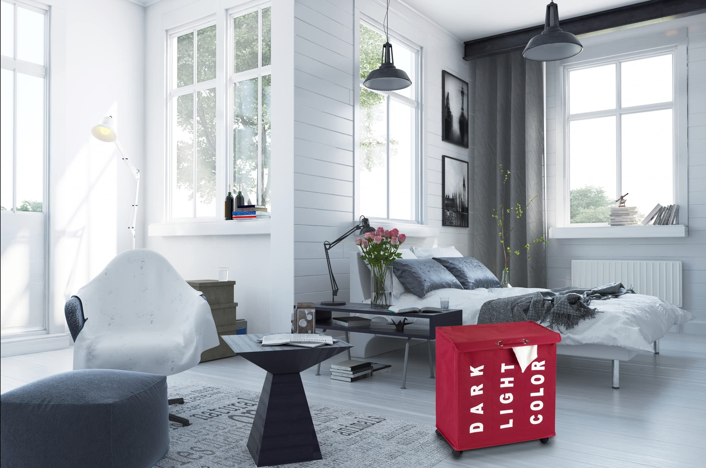WENKO Portabiancheria Trivo rosso - cesta della biancheria Capacità: 116 l, Poliestere, 56 x 60 x 35 cm, Rosso