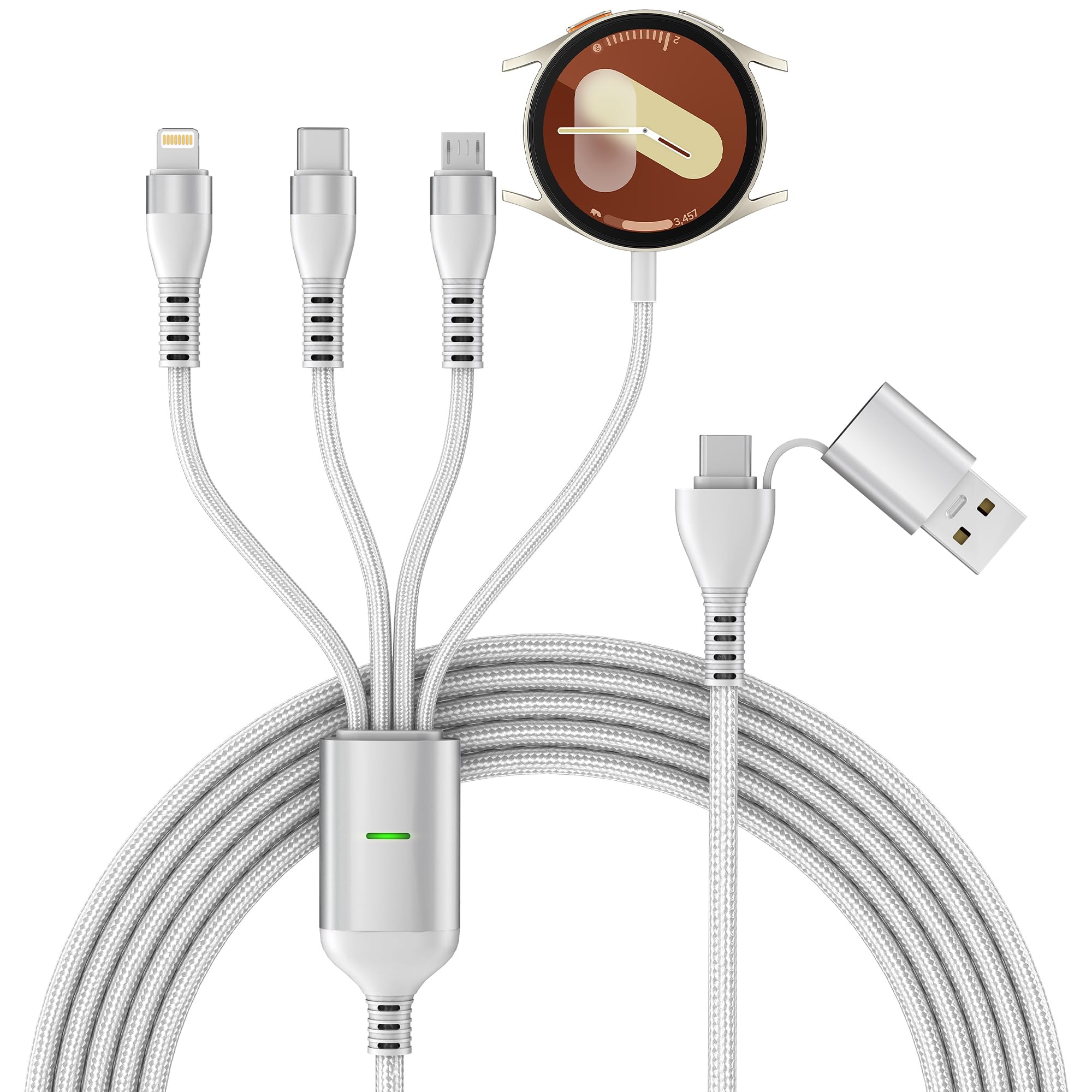 Cordon de charge pour Samsung Galaxy Watch 6/5/4/3 – Câble de charge multiple USB C 100 W pour Galaxy S23/S22/Z/A, 3 m USB A/USB C vers micro USB + Lightning + type C + câble de charge pour montre
