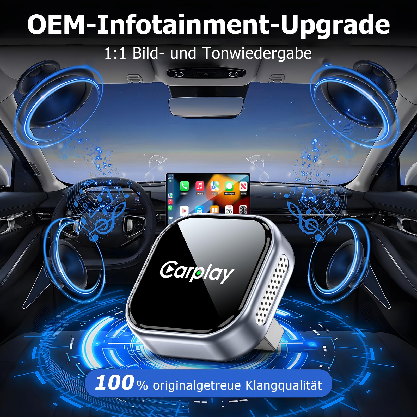 Wireless Carplay Adapter Für iPhone, Wandelt Kabelgebundenes Carplay in Kabelloses Um, Plug & Play,Mini & Stabiler, Kompatibel Mit iOS10+,Stabile Steuerung & Keine Verzögerungb
