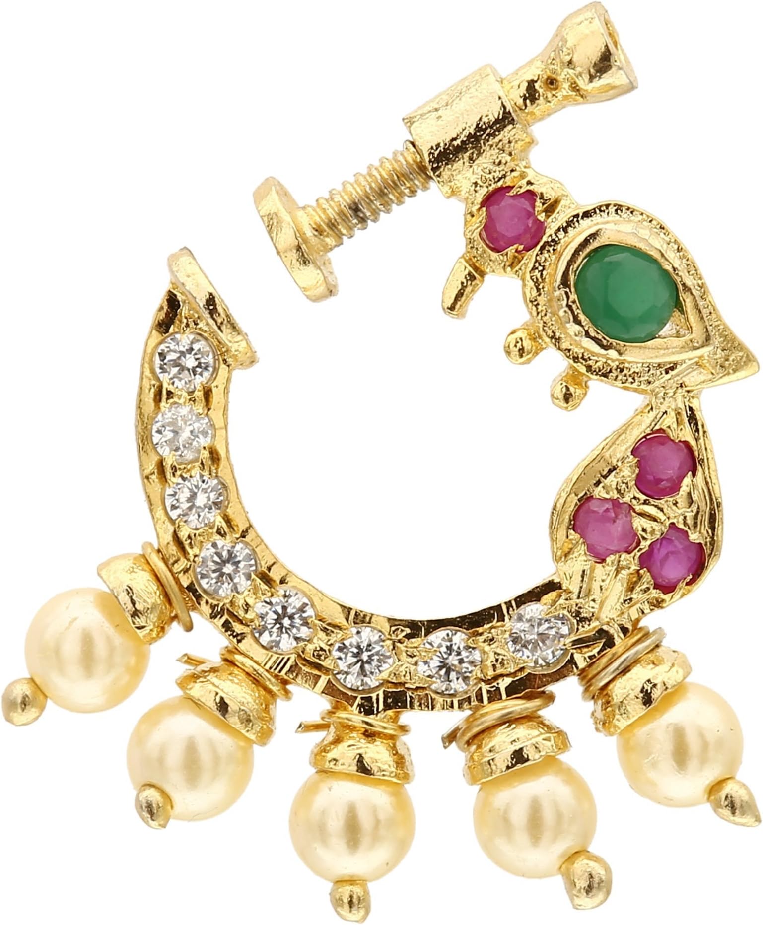 Sasitends Present Peacock Design Non-Piercing Screw Press Nose Pin For Women And Girls