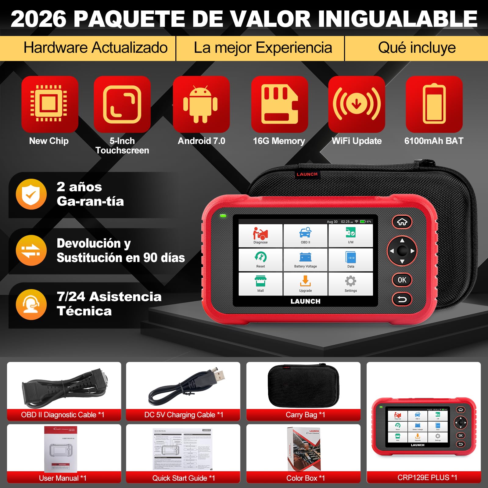 LAUNCH CRP129E Plus V3 OBD2 Diagnosis Coche Todo Sistema con, OBD2 Diagnosis Coche Multimarca, 12+ Reset ABS/Inyectores/Aceite/Acelerador/EPB/DPF/SAS/TPMS/BMS, Actualizaciones Software por Vida.