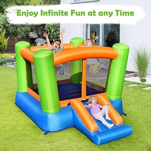 Miniatura 4 de HONEY JOY Casa inflable de rebote para niños con tobogán, piscina de bolas, estacas, bolsa de transporte, castillo inflable para interiores y