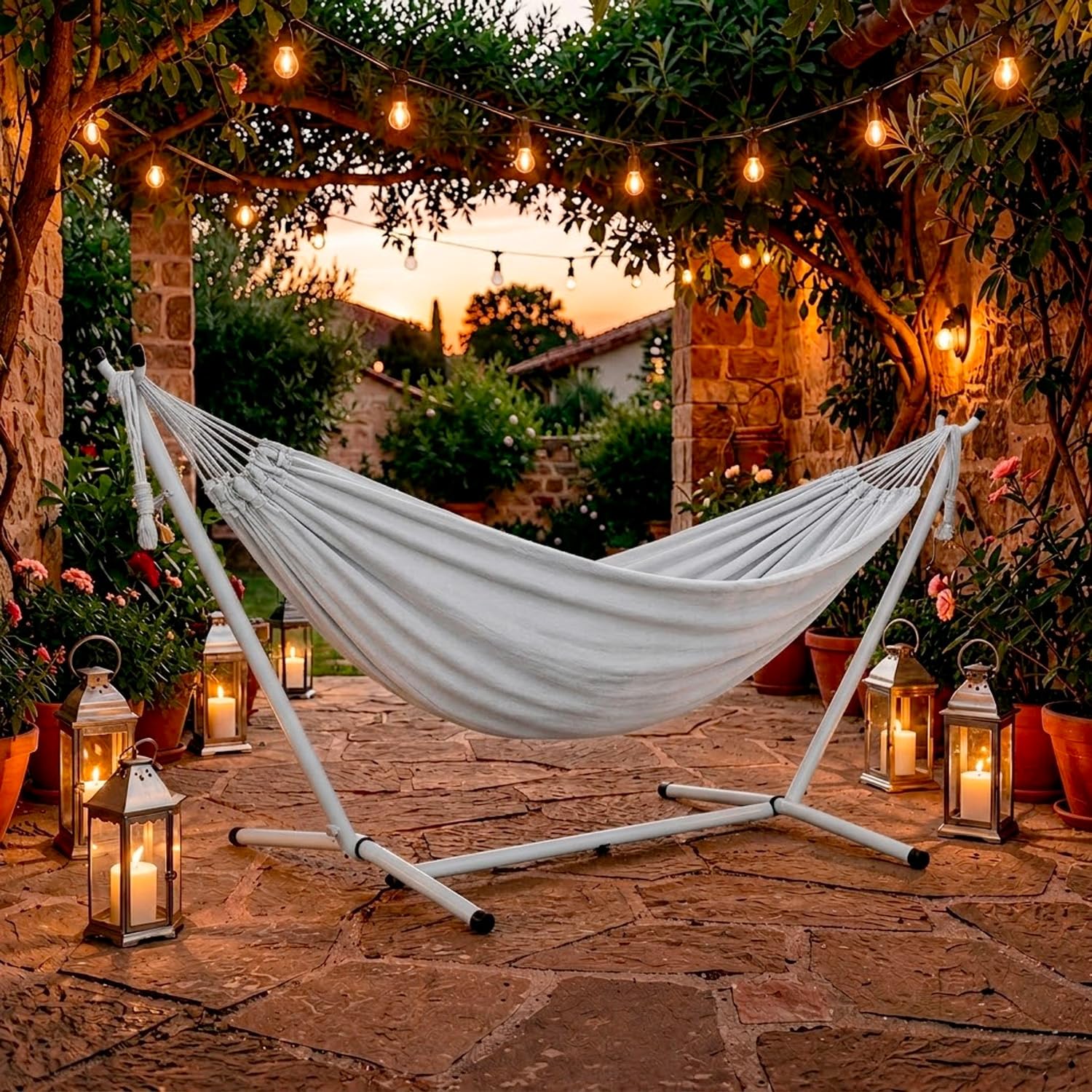 Amaca Da Giardino Con Supporto In Acciaio Portata 200 Kg Altezza Regolabile Telo Cotone Esterno Terrazzo Piscina Balcone Con Borsa Struttura Grigia 265 x 110 x 100 Cm Grigio