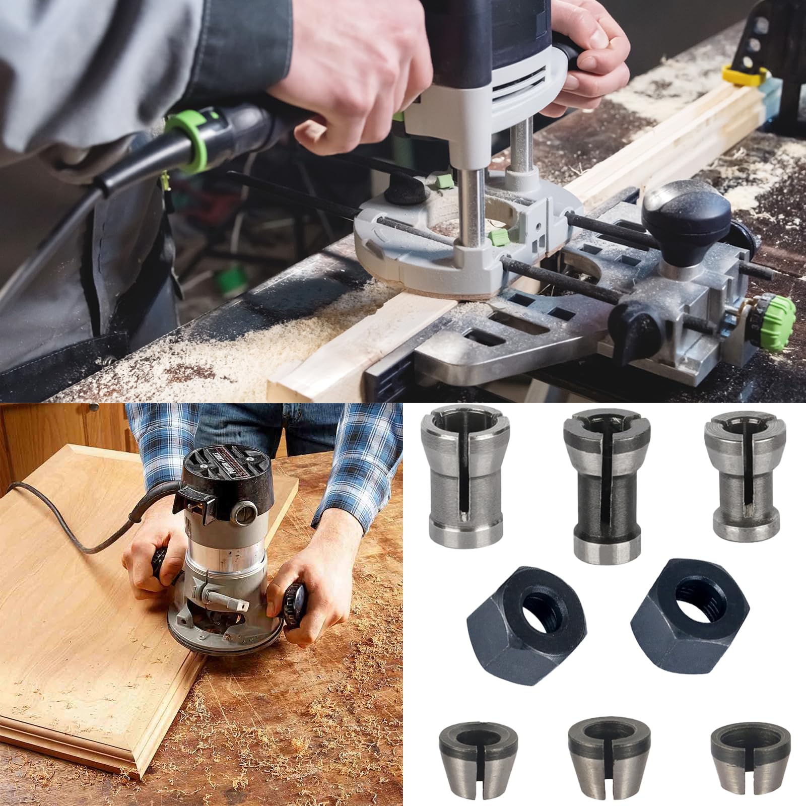 Set di 8 pinze di serraggio per fresa in acciaio, 6 adattatori (6 mm, 6,35 mm, 8 mm) con 2 dadi di precisione per macchina per incisione, lavorazione del legno