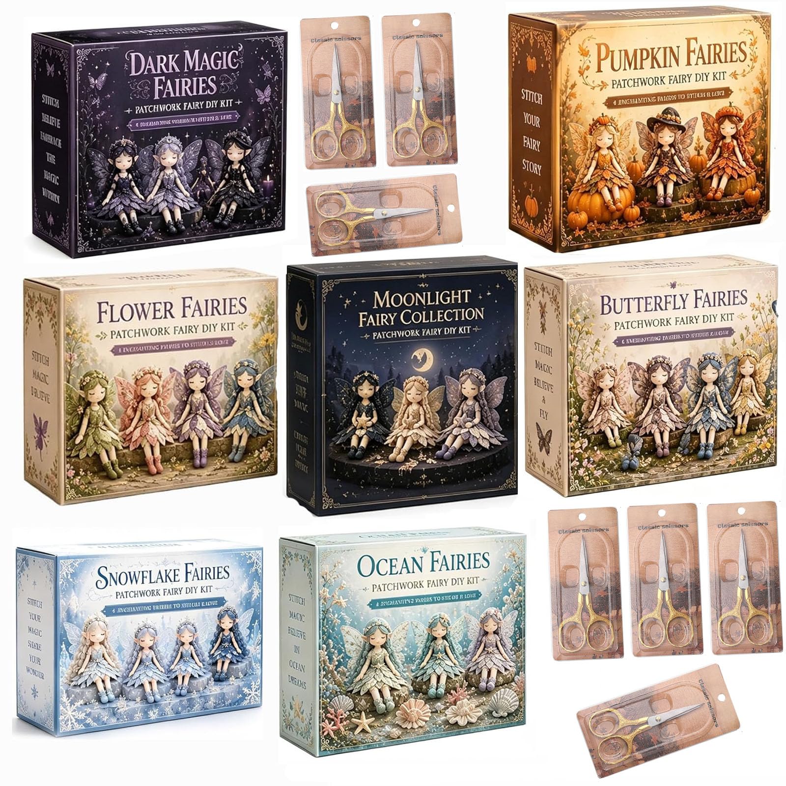 HYPYXUS Collezione fai da te patchwork di fate, divertente kit da cucito patchwork di fate, crea 4 bambole di stoffa da elfo alato per principianti, regalo per gli amanti dell'artigianato (7pcs)