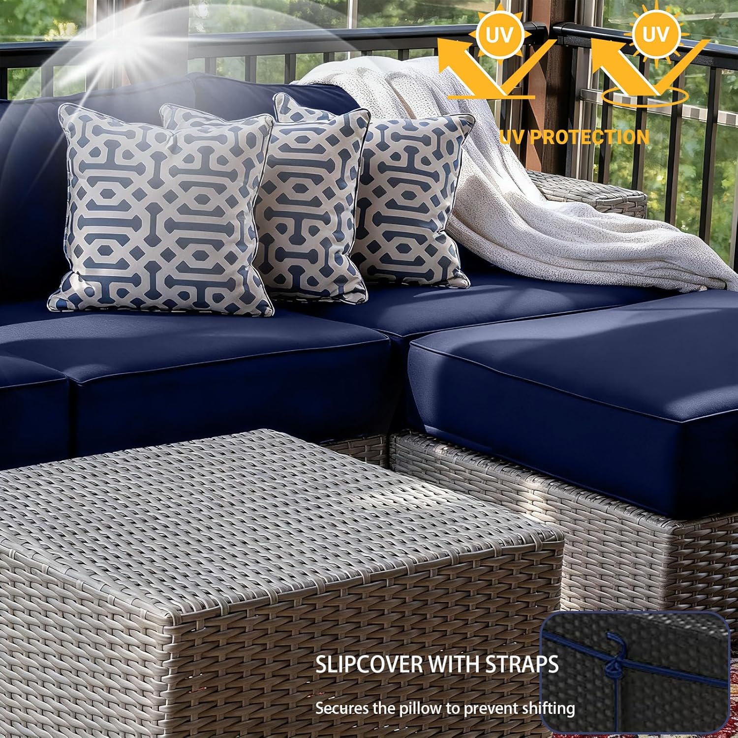 Outdoor Cushions Covers for Patio Furniture, Patio Cushion Covers Replacement with Zipper, Outdoor Cushion Covers Waterproof & Fade Resistant,14 Pieces (Navy Blue, 25.6x25.6x4inch)