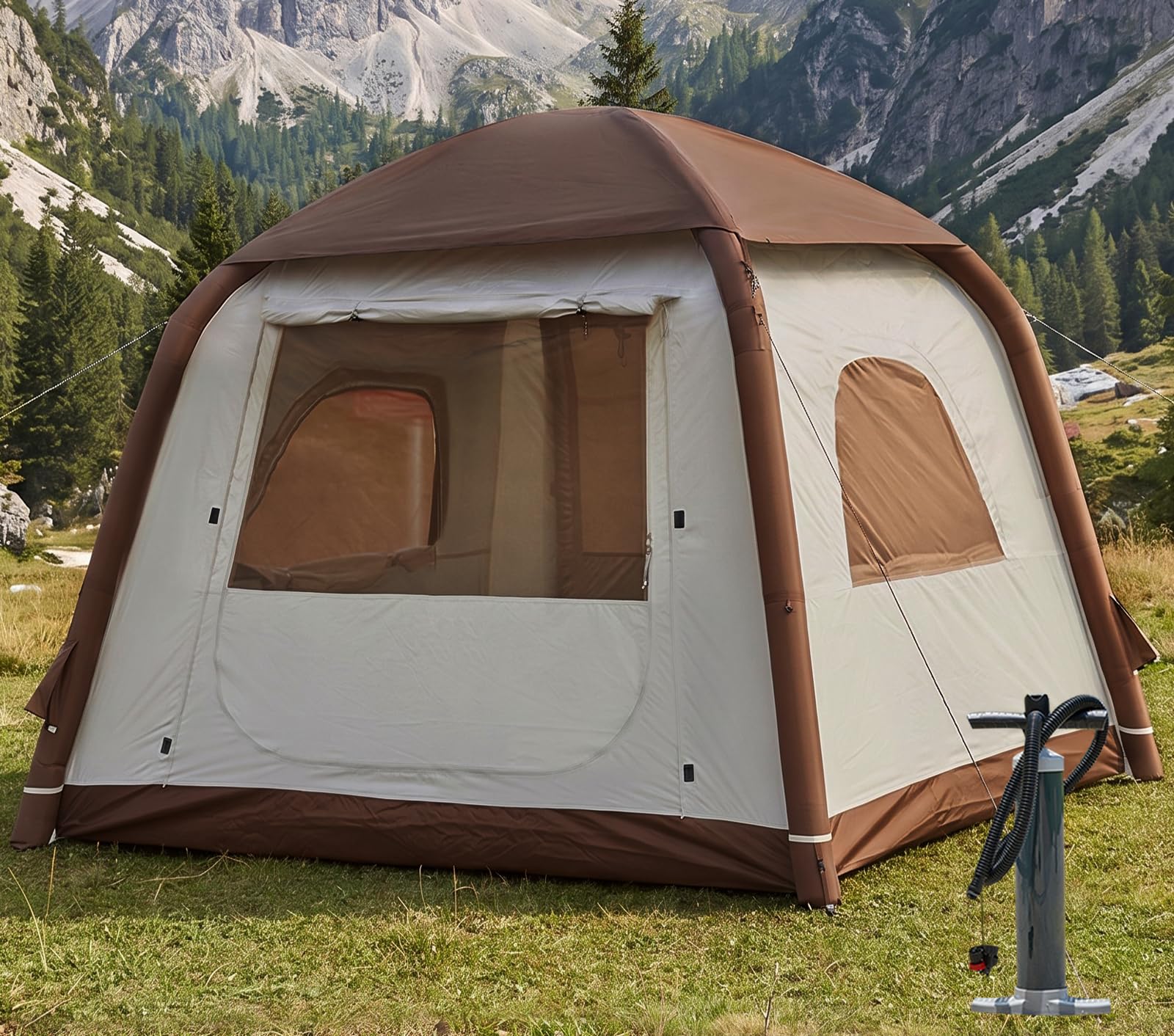 Tienda de campaña inflable, tiendas de campaña inflables para 2/4/6/8 personas para acampar, actualización 2025 Puerta con cremallera de fácil construcción Carpas inflables Casa grande con protección