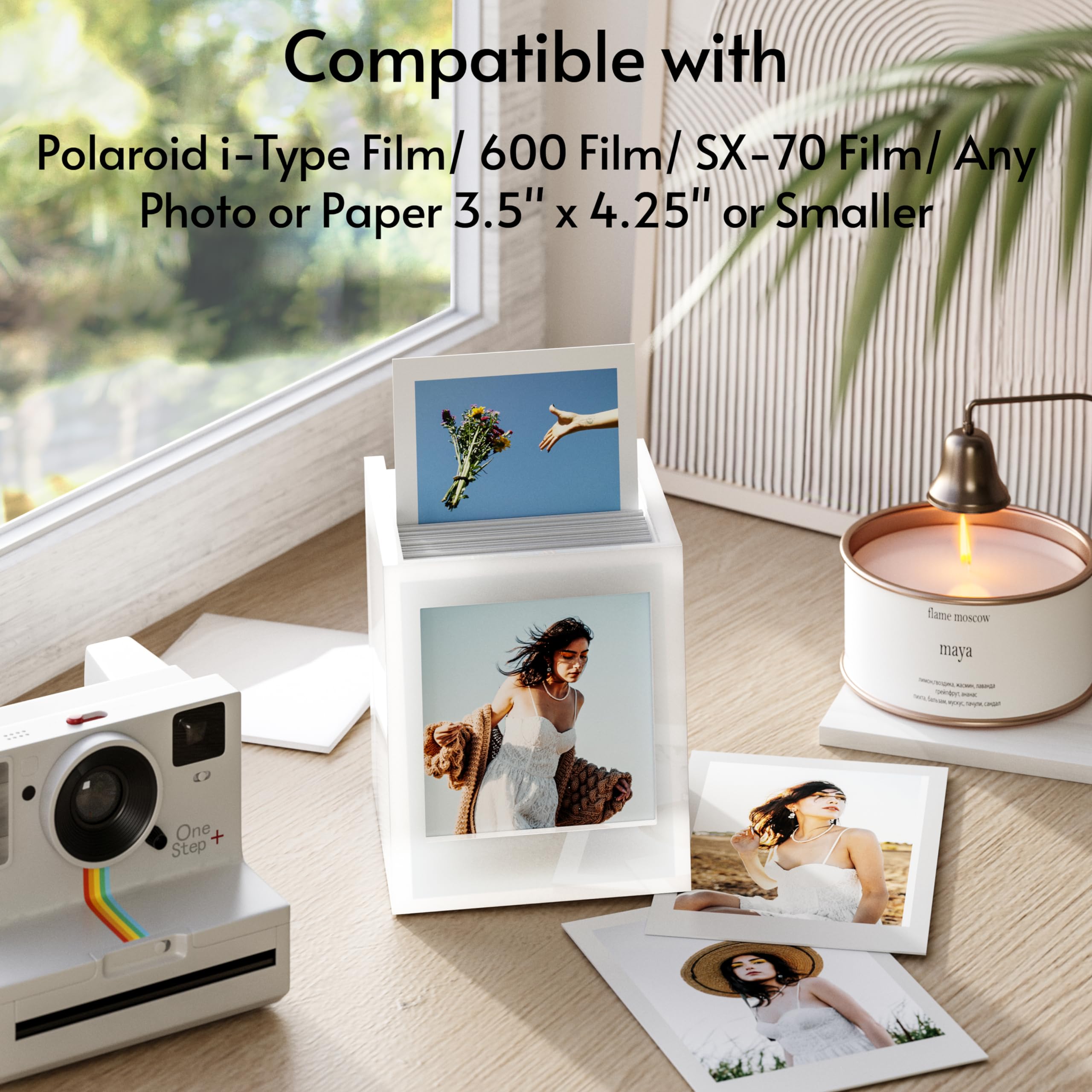WINKINE Polaroid Boîte de rangement en acrylique pour photos Polaroid i-Type/600/SX-70/Instax Square Film, 10,6 x 8,9 cm avec couvercle coulissant, alternative au livre d'or de mariage, cadre photo