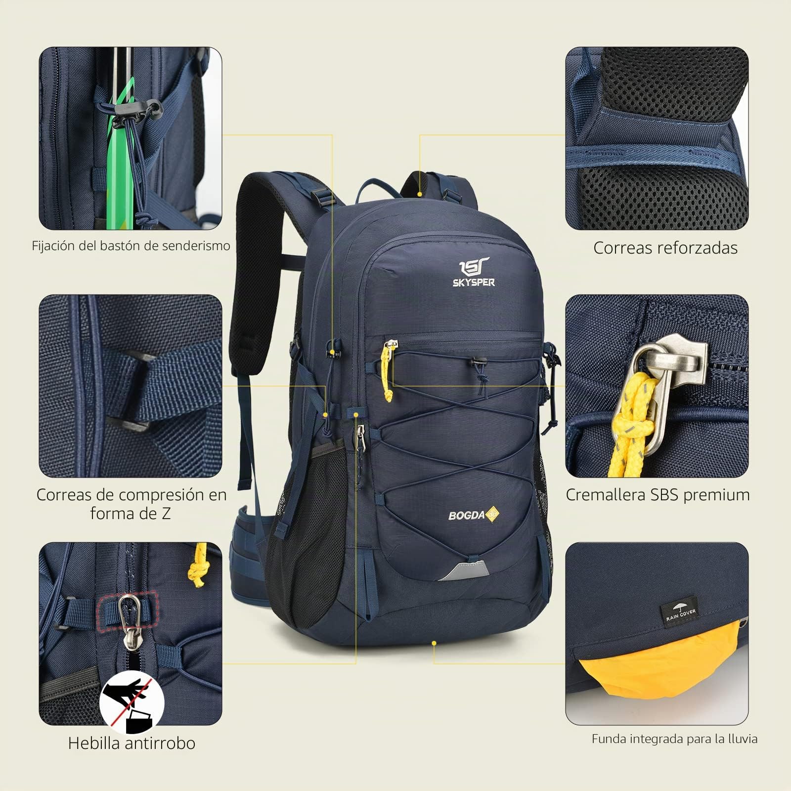 SKYSPER Mochila de Senderismo 35L Impermeable Trekking Hombre Mujer Viajes Acampada Montaña