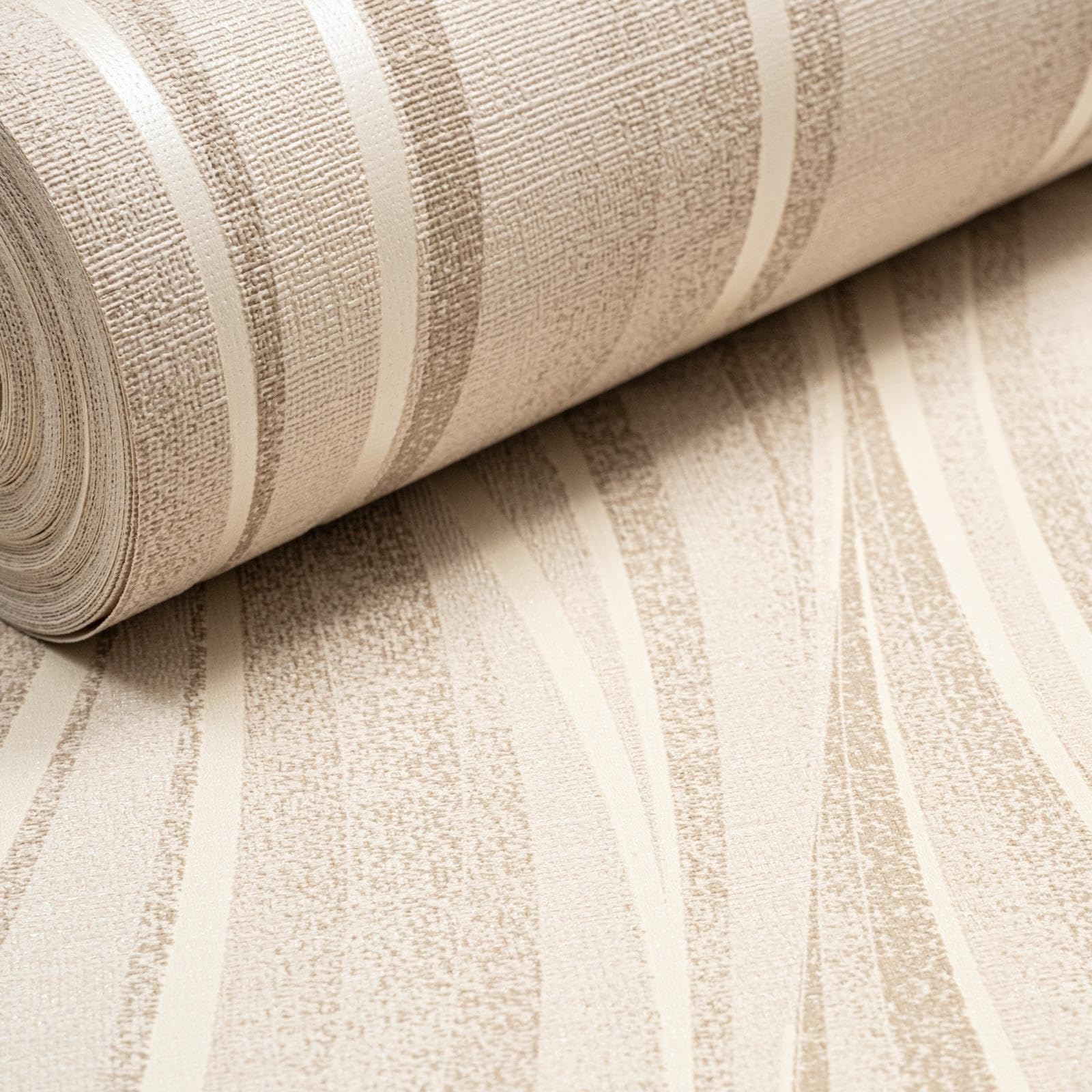 SOPHIE LAURENCE Beige Cream Wave Wallpaper Metallic Shimmer Textured Slightly Imperfect Vinyl Feature Wall Full Roll
