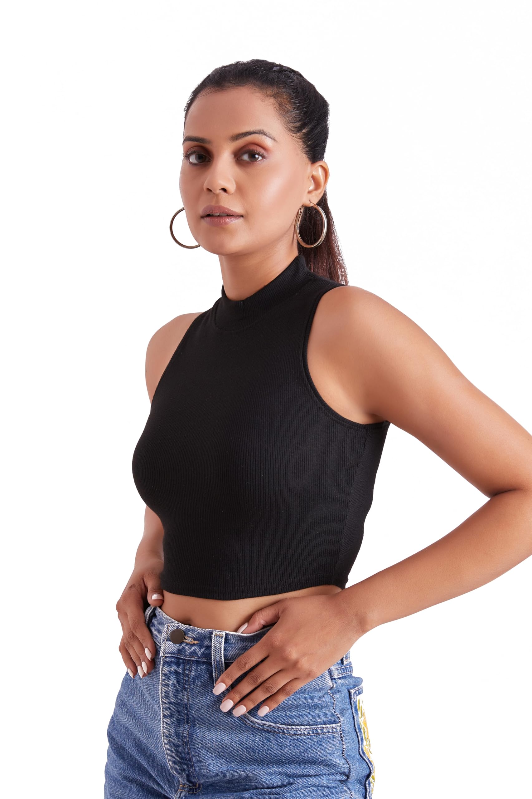 Stylish Sleeveless High Neck Ribbed Tank Tops for Women & Girls Slim Fit Collarless Beach, Gym Wear and Western Trendy Fashion-picture-18