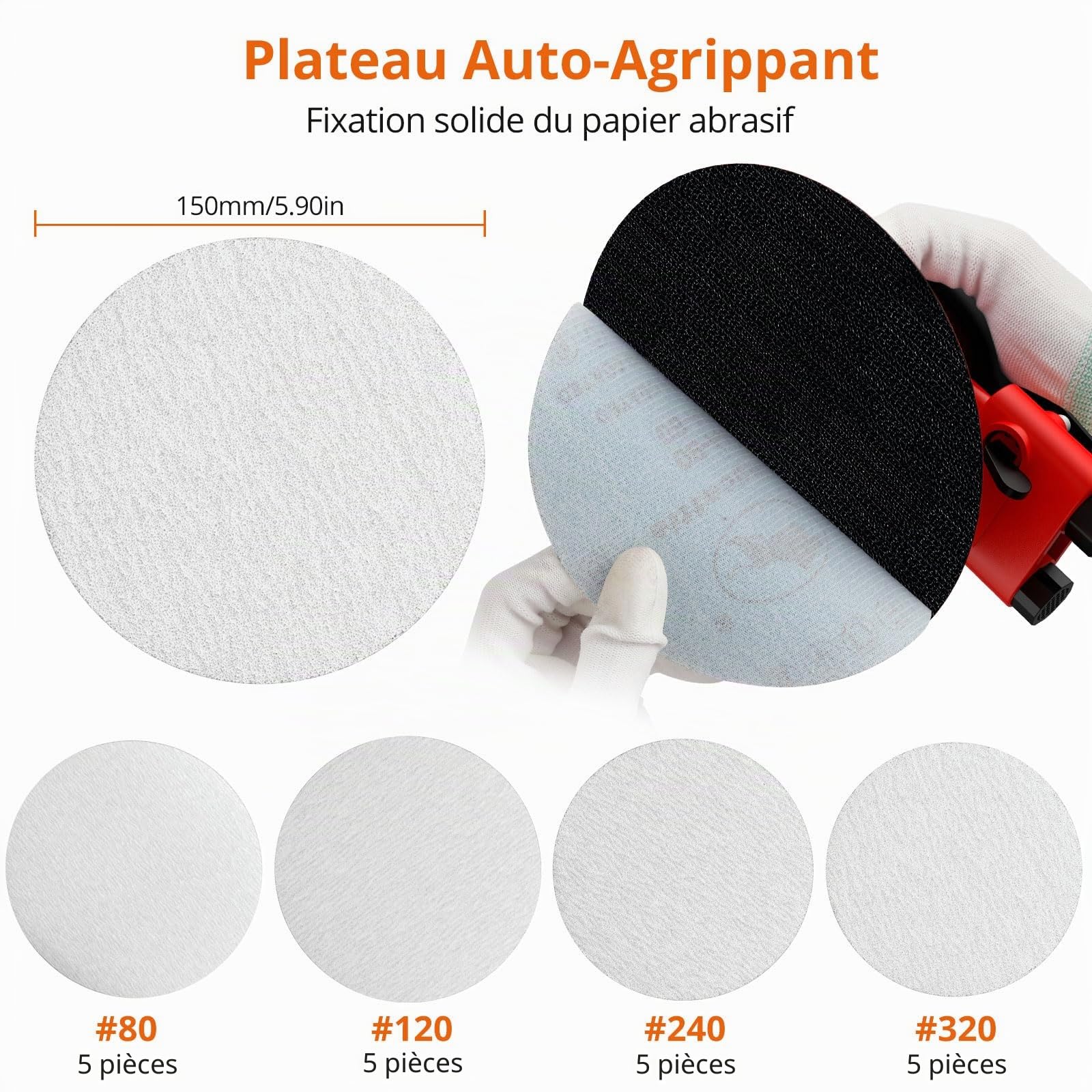 Proster Ponceuse Excentrique Pneumatique 150mm 12000 RPM – Ponceuse Orbitale pour Carrosserie Réglage de Vitesse, avec 20 Disques Abrasifs, pour Carrosserie, Bois et Métal