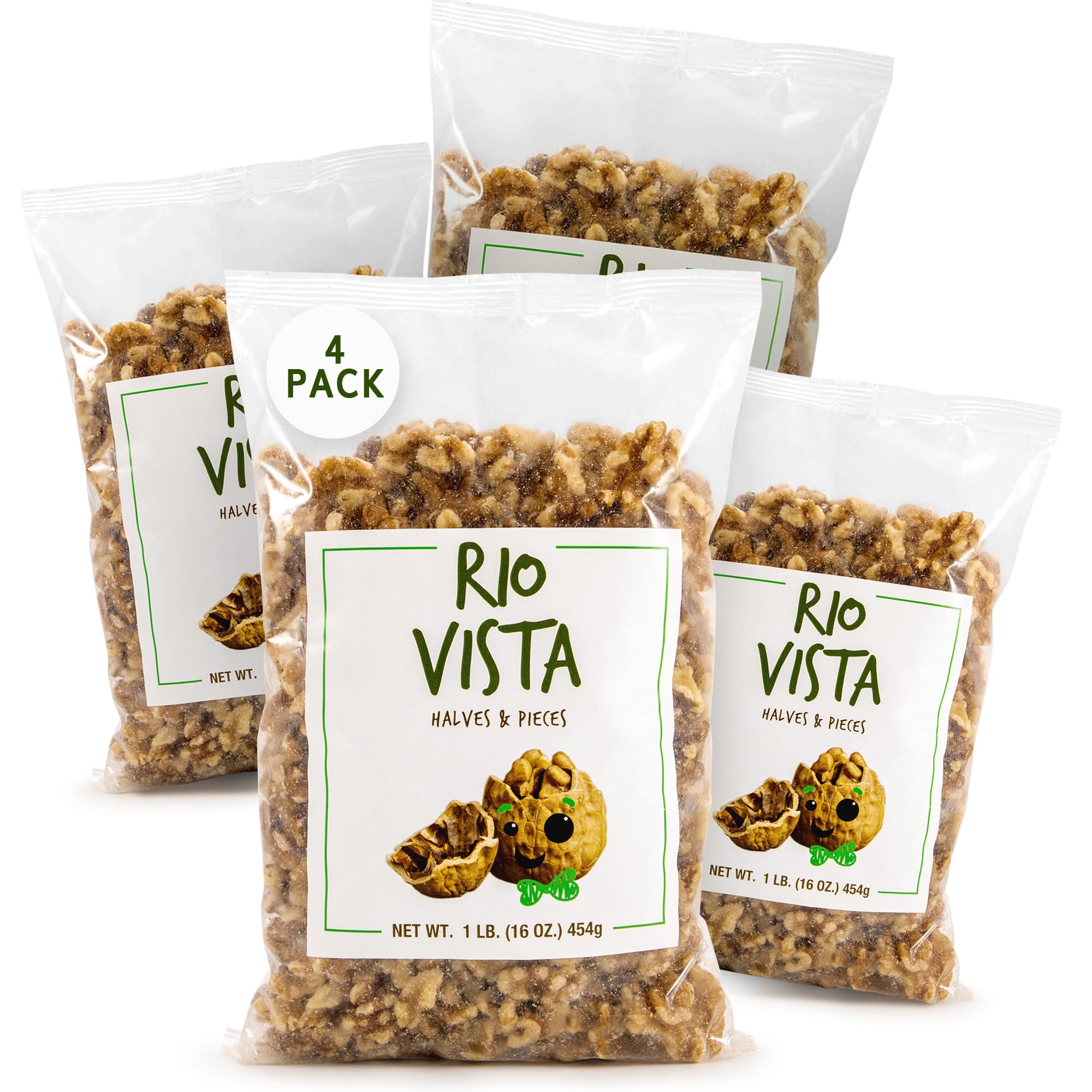 Shelled Walnut Halves & Pieces 4 Pack (4LBS/64oz)|California Grown Raw Walnuts Unsalted & Shelled |100% Natural & Non-GMO Verified, No Preservatives