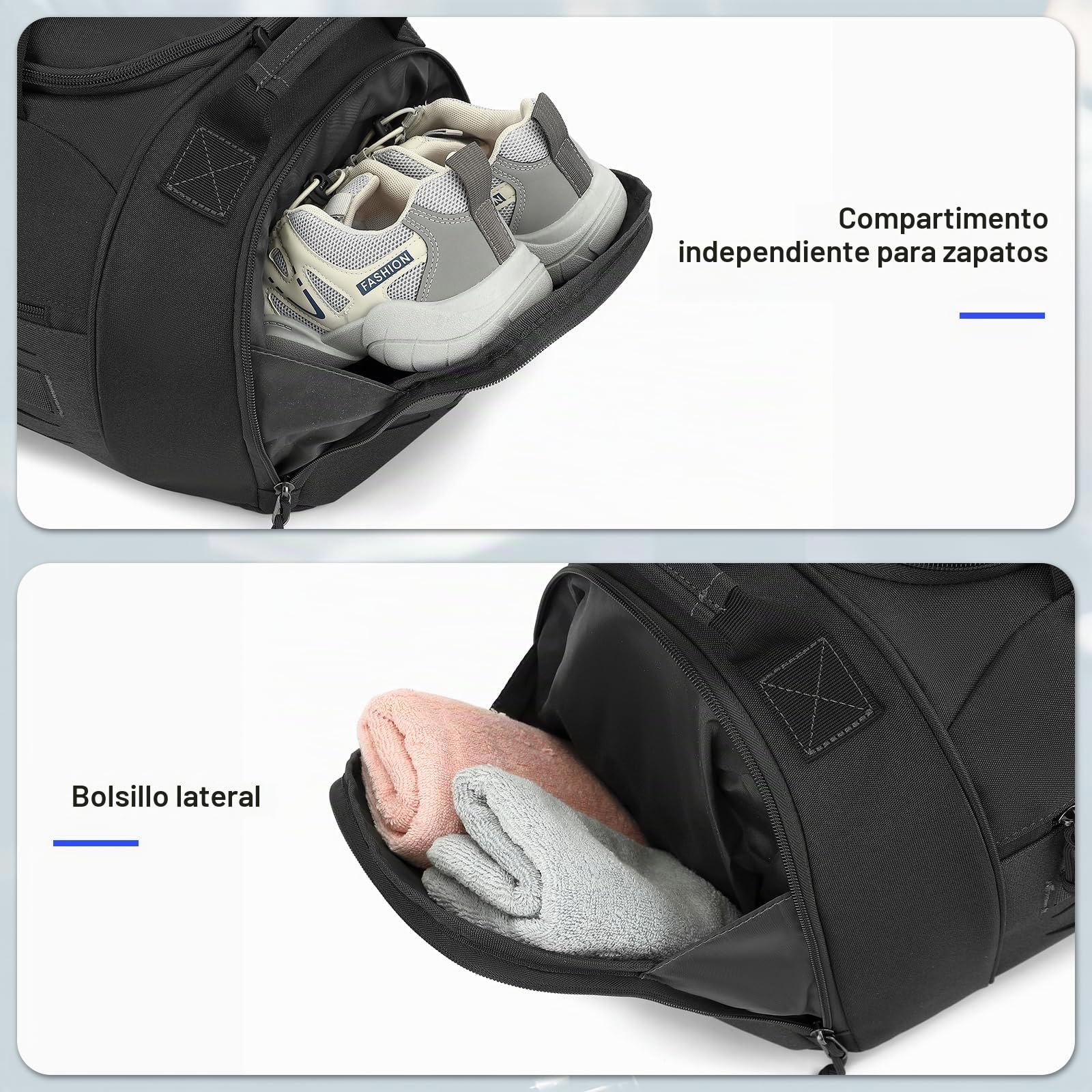 Bolsa de Deporte Táctica para Hombre 45 litros Bolsa Gimnasio con Compartimento Zapatos Militar Bolsas Viaje Mediana para Entrenamiento, Deportes, Fitness, Negro