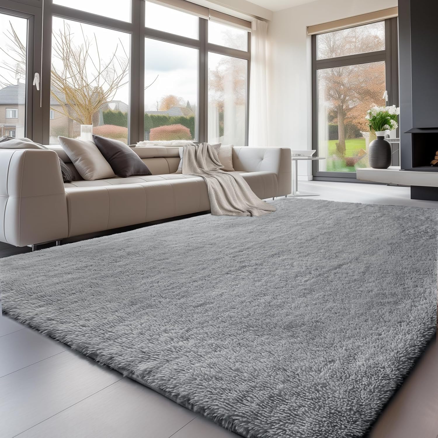 Treeboy Modern Grey Area Rug 200x300cm, Washable Anti-Slip Shaggy Soft Carpet Mat for Bedroom & Kids โ image 1