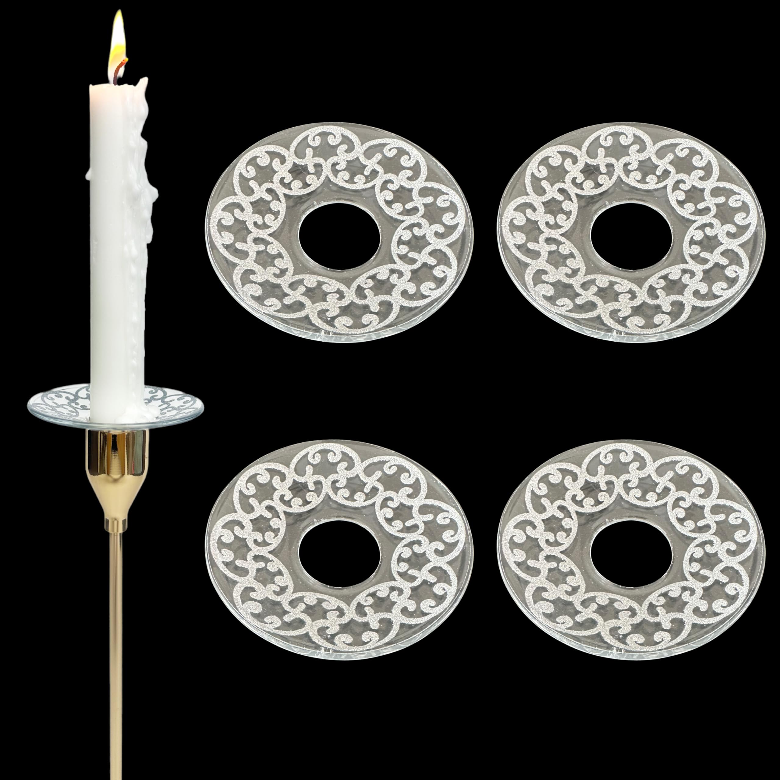 Photo 1 of VGEUNA Patterned Glass Bobeches, Silver Glitter, Pack of 4