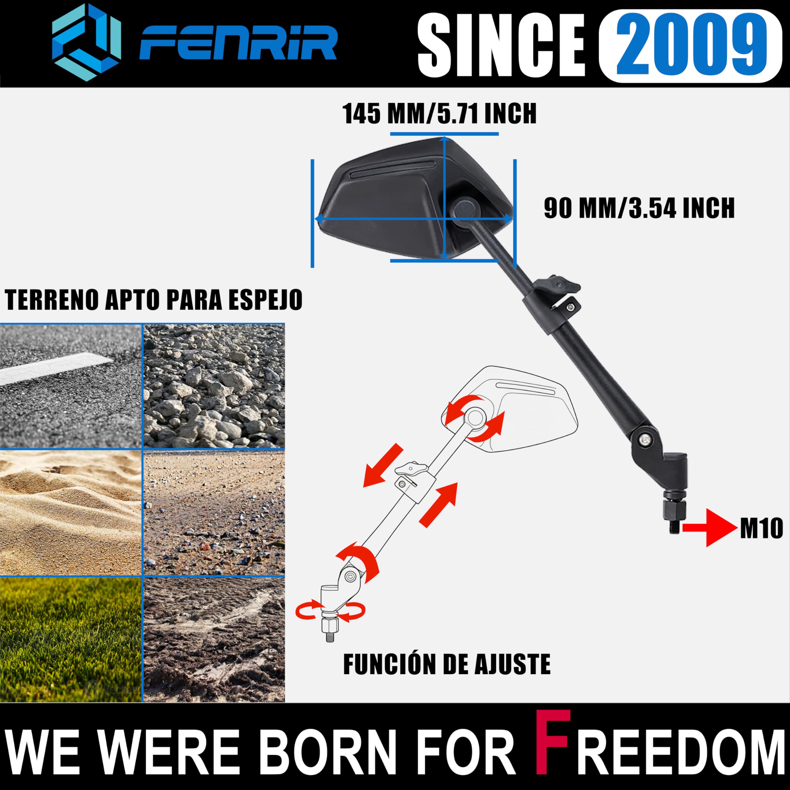 FENRIR Homologados Espejos Moto Retrovisores Indestructibles Función Plegable Antirreflejantes Lentes Curvos Antivibración Ajustables compatibles con los Off-road Enduro Adventure Tourer (801-0118)