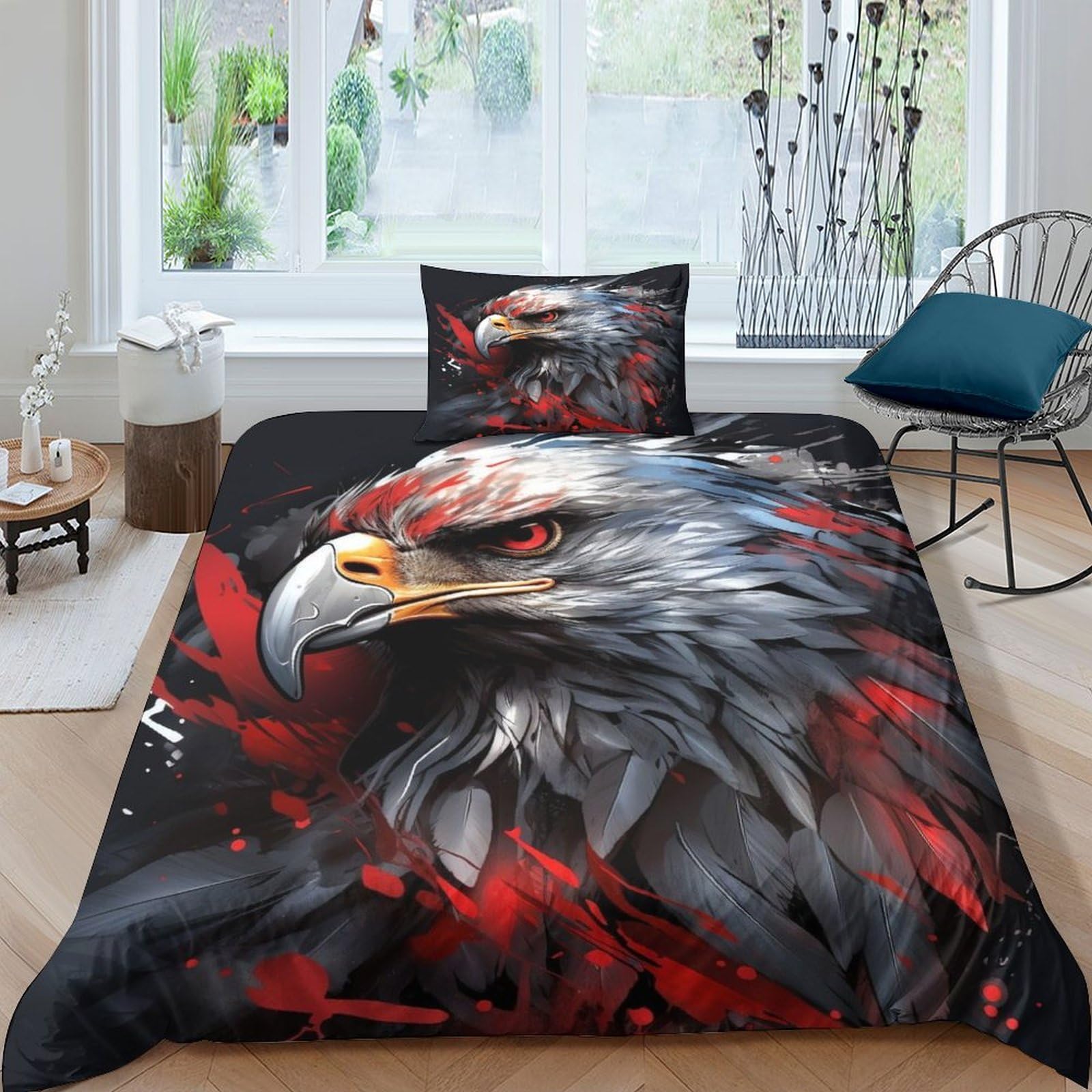 TNFHSOFT Eagle 3D Printed Quilt Cover Design Duvet Cover Set Bedding Set,Soft Microfiber,Hidden Zipper Boys And Girls Single（135x200cm）