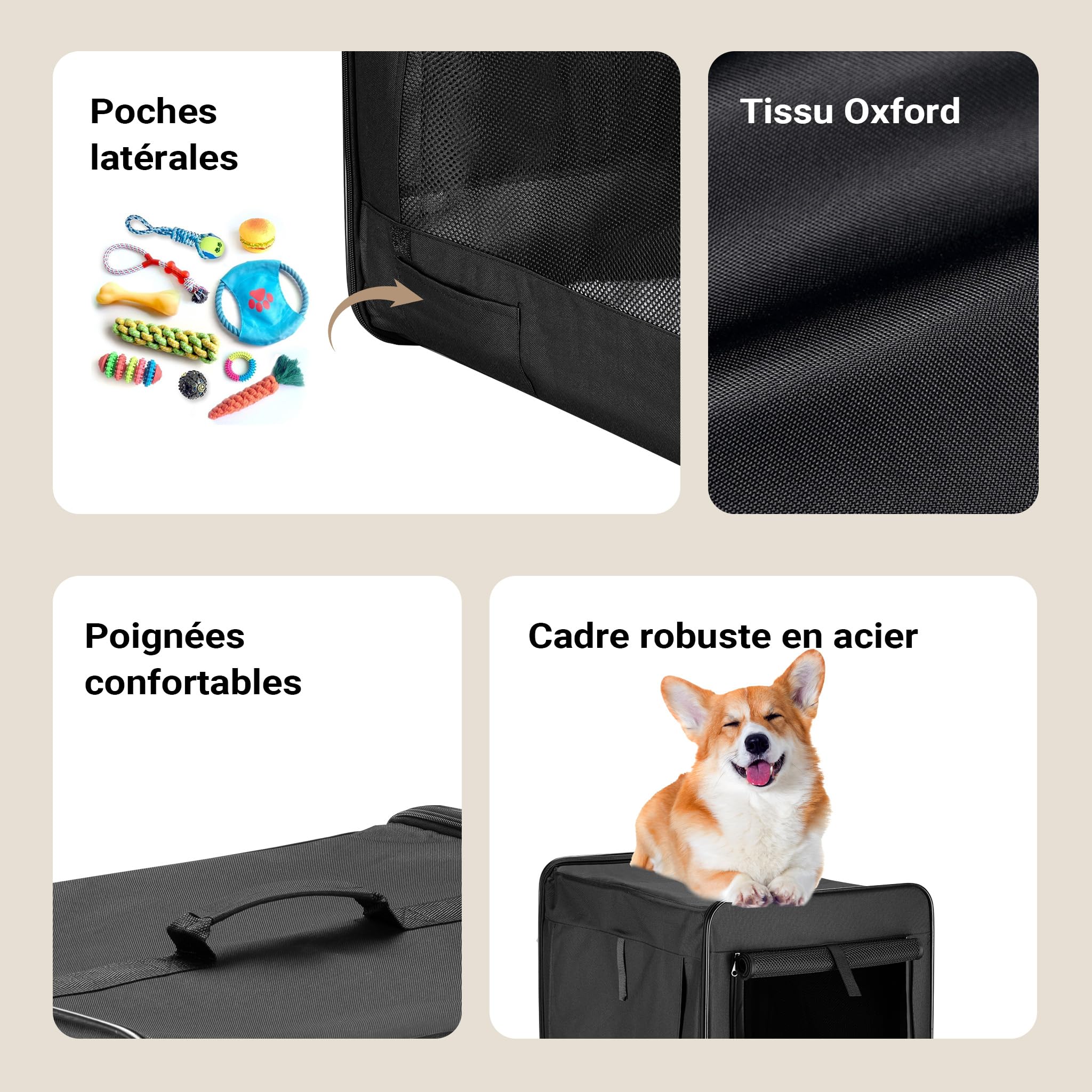 Wiltec Caisse de Transport Noire Pliable pour Chiens Chats Animaux domestiques - Taille M / 58 x 46 x 53 cm/Charge Max. 10 kg - avec Coussin - boîte Voyages Canine féline