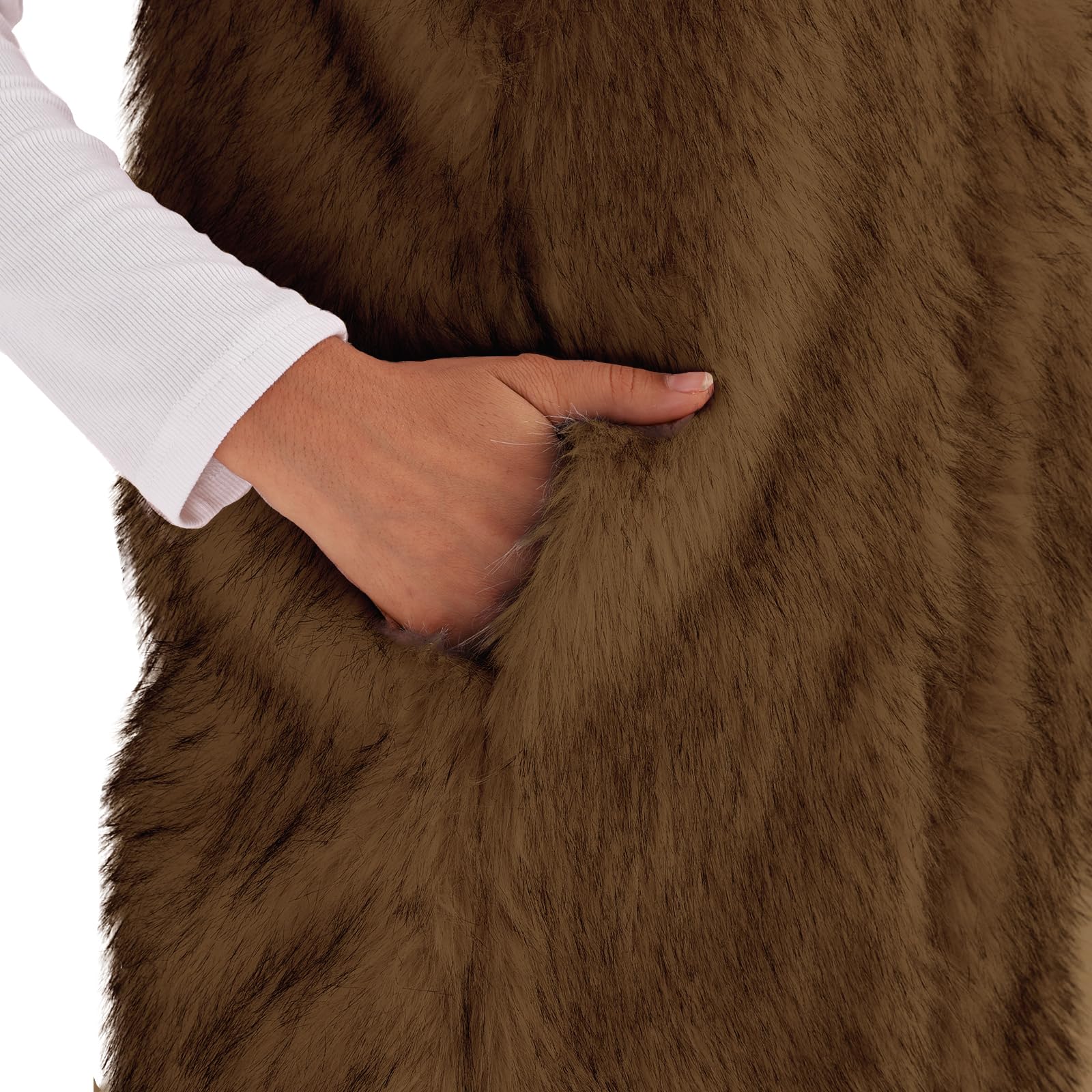 Amazhiyu Gilet da donna in pelliccia sintetica, con cerniera, invernale, in finta pelliccia, con tasca, caldo cardigan per attività all'aperto