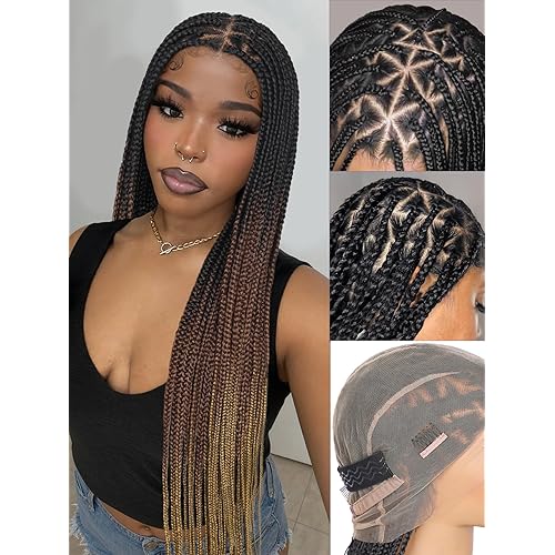 HANNE Full Lace Braided Wigs for Black Women Knotless Braided Wigs with Baby Hair 100% Handmade HD Lace Synthetic Box Braid Wig