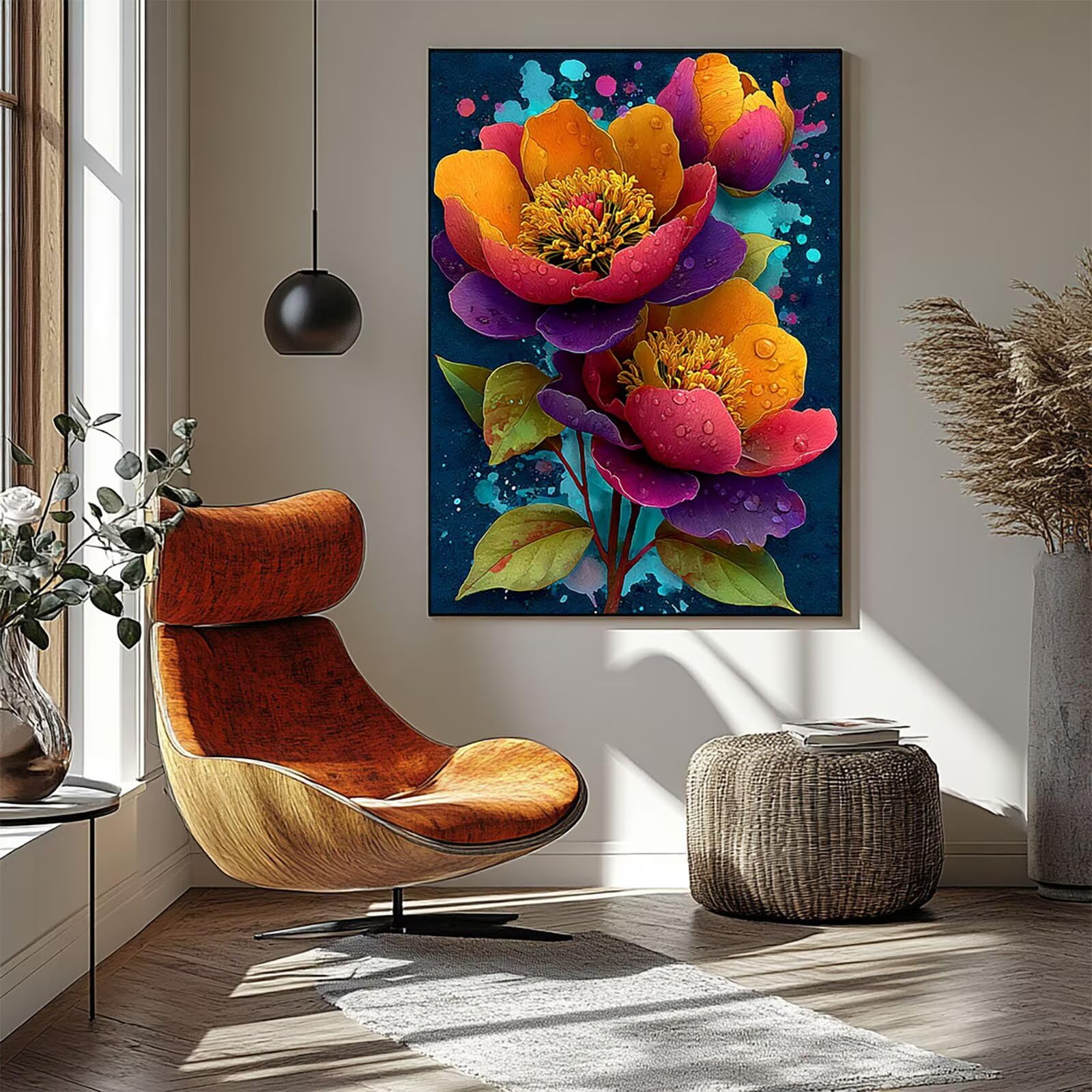 Malowanie po numerach, dla dorosłych, kwiaty, malowanie po numerach, zestawy roślin, hobby dla dorosłych i kobiet, artykuły artystyczne, 80 x 112 cm, sztuka ścienna, przejrzystość kolorów, płótno do