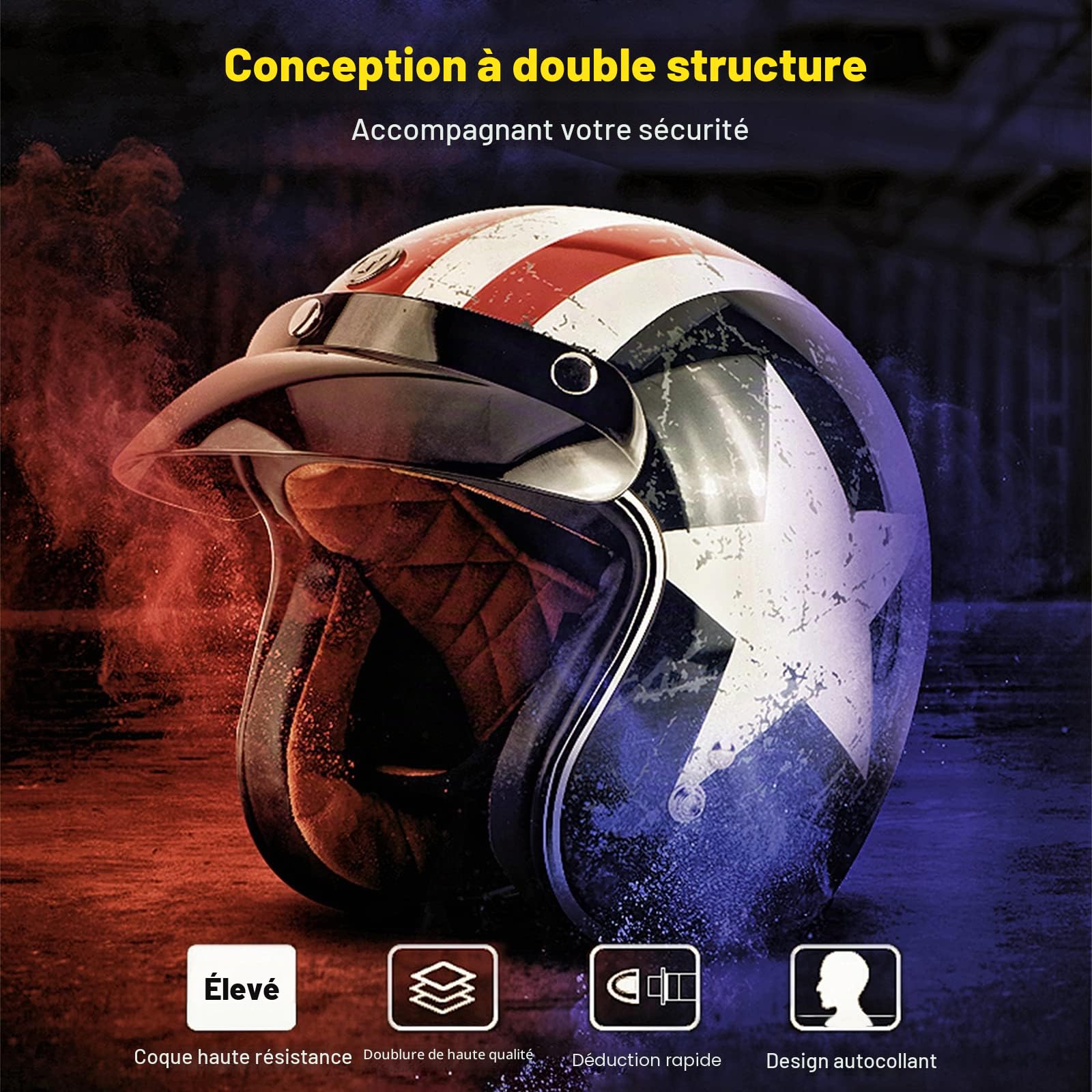 Casque Moto Demi-Jet Homme Dot/ECE Homologué Casque Semi-Ouvert Casque Jet Urbain Casque Moto Et Scooter Compact Femme Adulte Anti Scratch Visiere