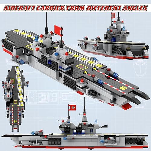 Miniatura 3 de 1630 Pieces Aircraft Carrier Building Blocks Set, 8 + 1 Military Battleship Building Toy Kit, 17 Models Construction Toys Warship Ship STEM