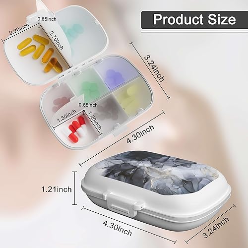 Miniatura 3 de Pastillero de viaje con 8 compartimentos, portátil, pastillero diario para guardar vitaminas, suplementos, aceite de pescado, 1 paquete (mármol