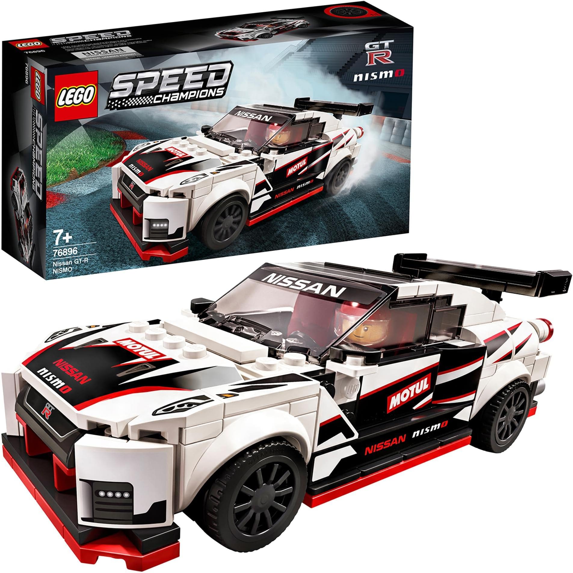 76896 Speed Champions Nissan GT-R NISMO Model Car Toy, Racing Car Set for Kids 7+ Years Old with Racer Driver Minifigure