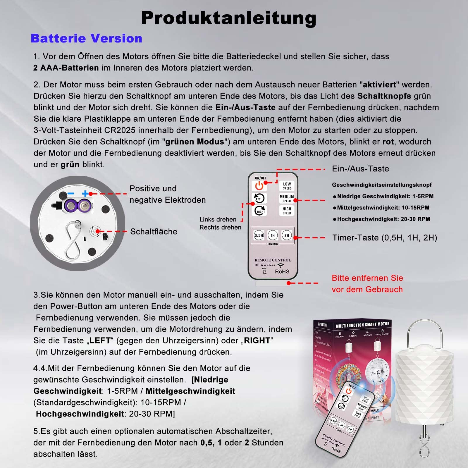Windspiel Motor, Windspinner Motor, 3 Gang Drehzahl Bidirektional Eingestellter Mobile Discokugel Motor, Drehmotor für Dekoration wie Spiegelkugel