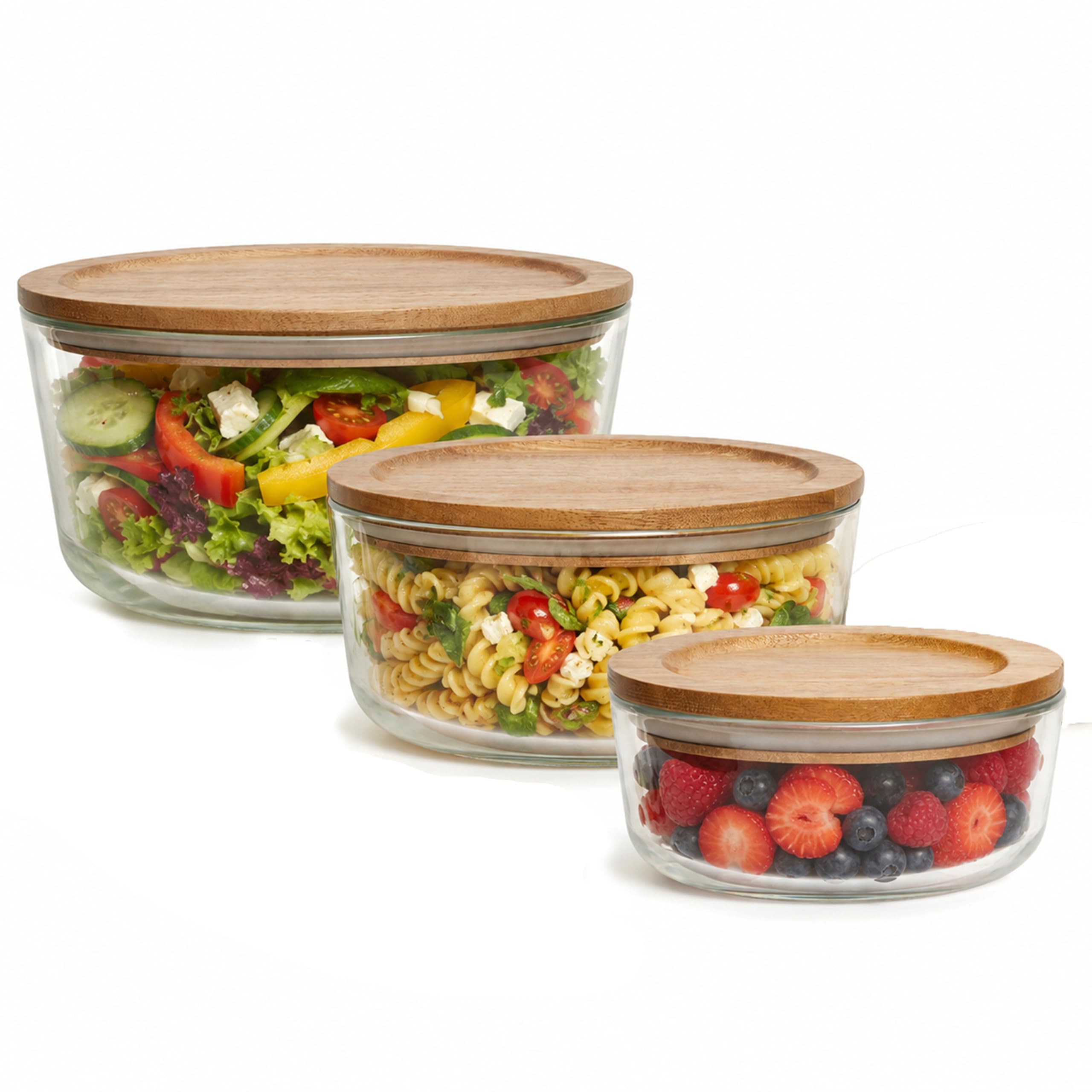Premier Housewares - Juego de almacenamiento de alimentos de vidrio borosilicato con tapas de madera, 3 piezas