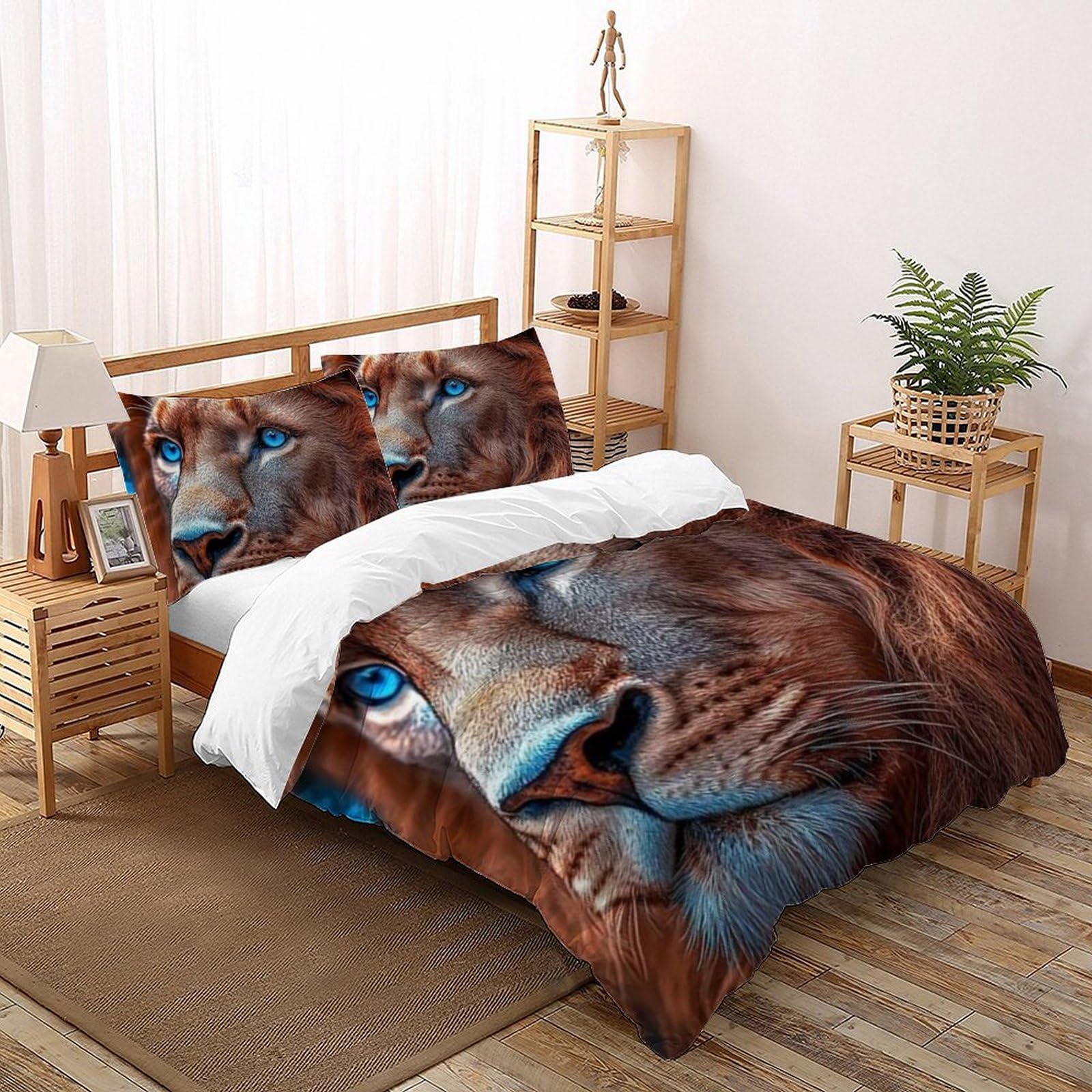 Housse de couette 220x240 lion 3D pour transformer la chambre d'enfant en jungle moderne