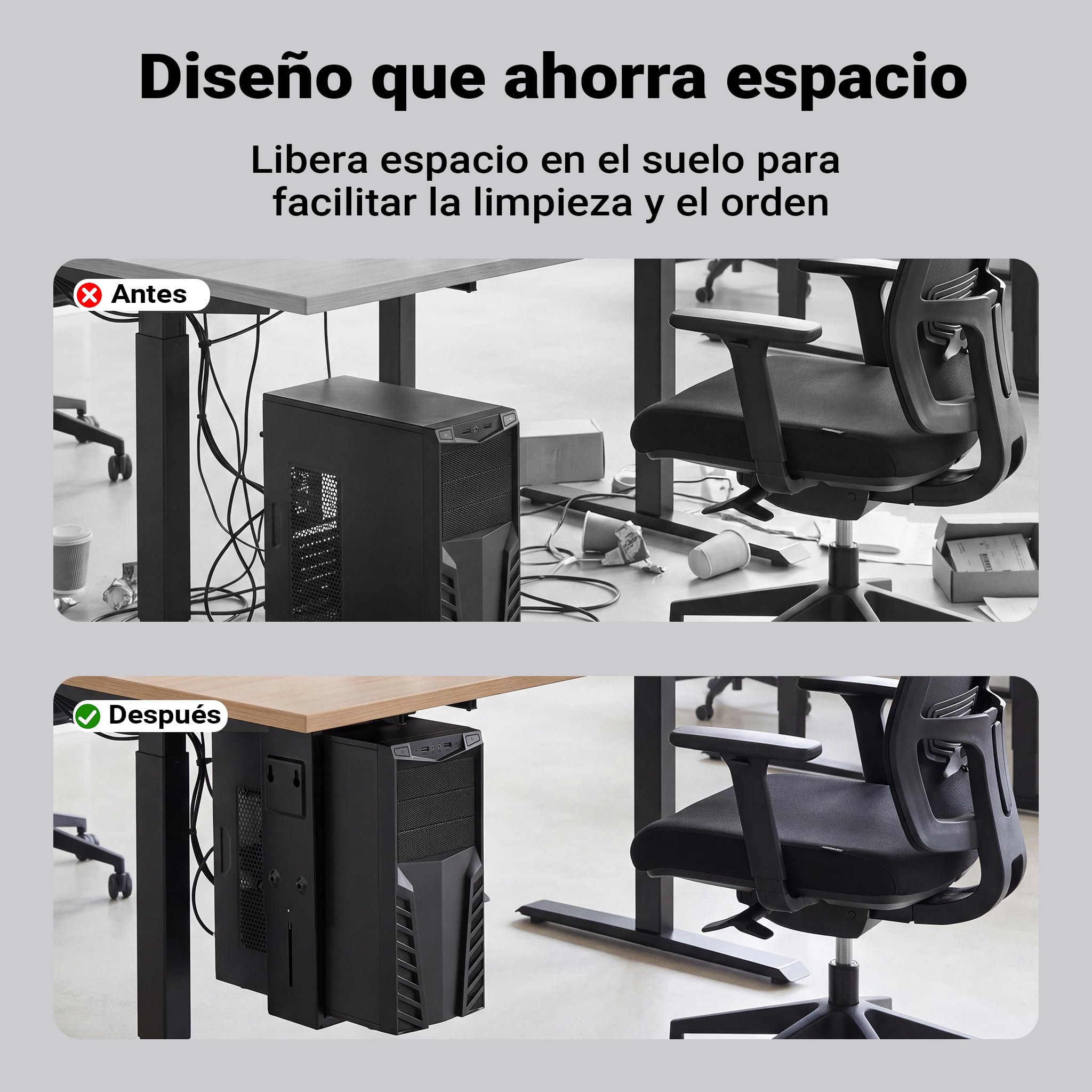 WilTec Soporte de PC bajo Mesa con riel de Deslizamiento Giratorio 360° para Carcasas hasta 10 kg