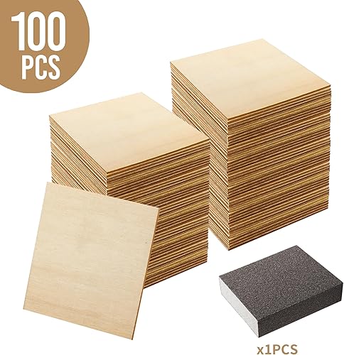 Miniatura 8 de 100 cuadrados de madera de 4 x 4 pulgadas para manualidades, piezas de madera sin terminar, cuadrados de madera natural en blanco para manualidades,