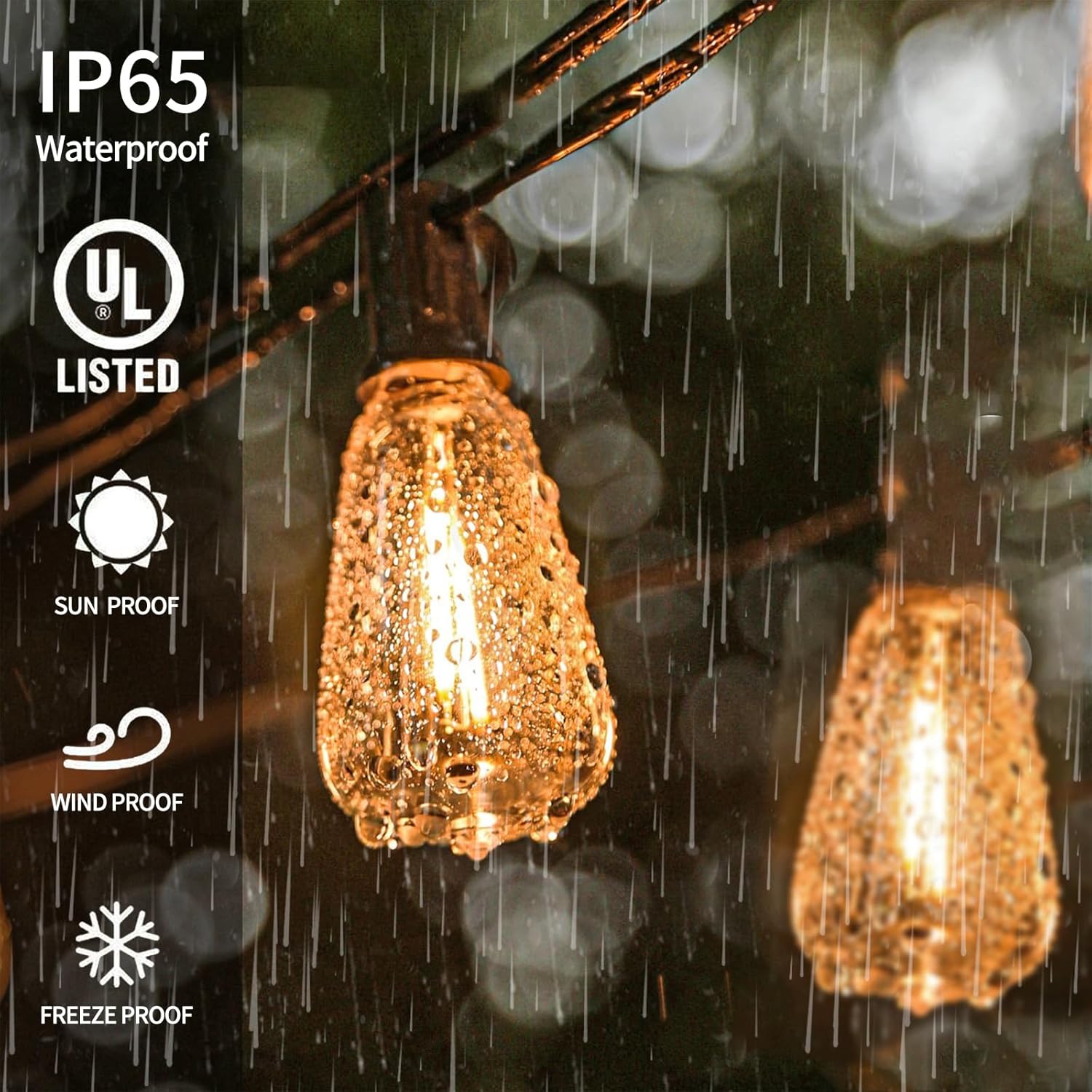ST38 Replacement Bulbs 25 Pack, Shatterproof Waterproof IP65 LED Bulbs, E12 Candelabra Base, Dimmable Warm White 2700K, for Outdoor String Lights, Patio, Chandelier and Ceiling Fan