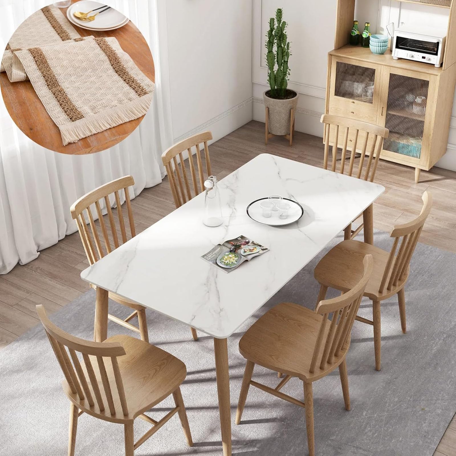 Runner da tavola in macramè con nappe a mano, stile rustico bohémien, in cotone e lino, tessuto di cotone all'uncinetto, decorazione per la casa, tovaglia per cucina, decorazione per la tavola