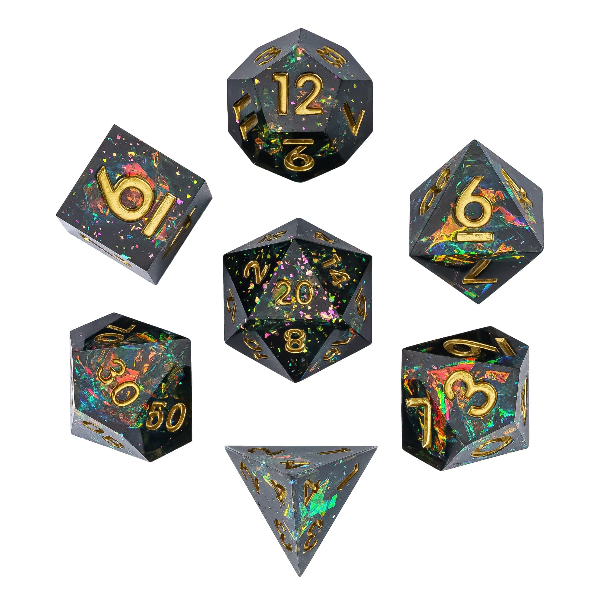 CRITALLIC 7PCS DND Dice Set,Handmade Sharp Edge Dice Set D&D RPG Polyhedral Die,for Dungeons and Dragons TTRPG Games Roleplaying Games Pathfinder,with