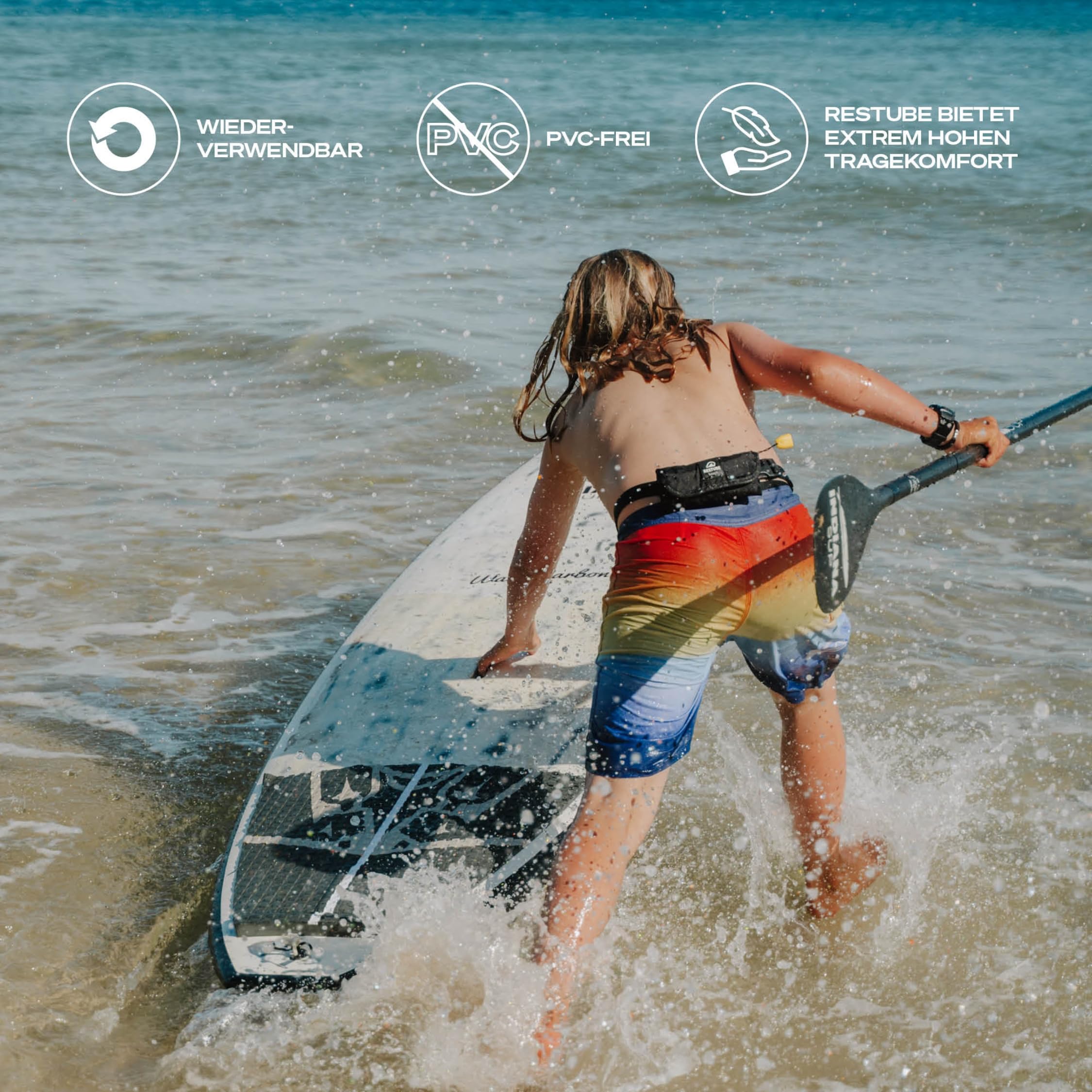 RESTUBE Beach – Aufblasbare Boje mit Notfallpfeife – Für sicheres Schwimmen mit Familie & Kindern – Ultraleicht & kompakt – Ideal für Strand, Urlaub, Freiwasser – Unisex Sicherheitsboje