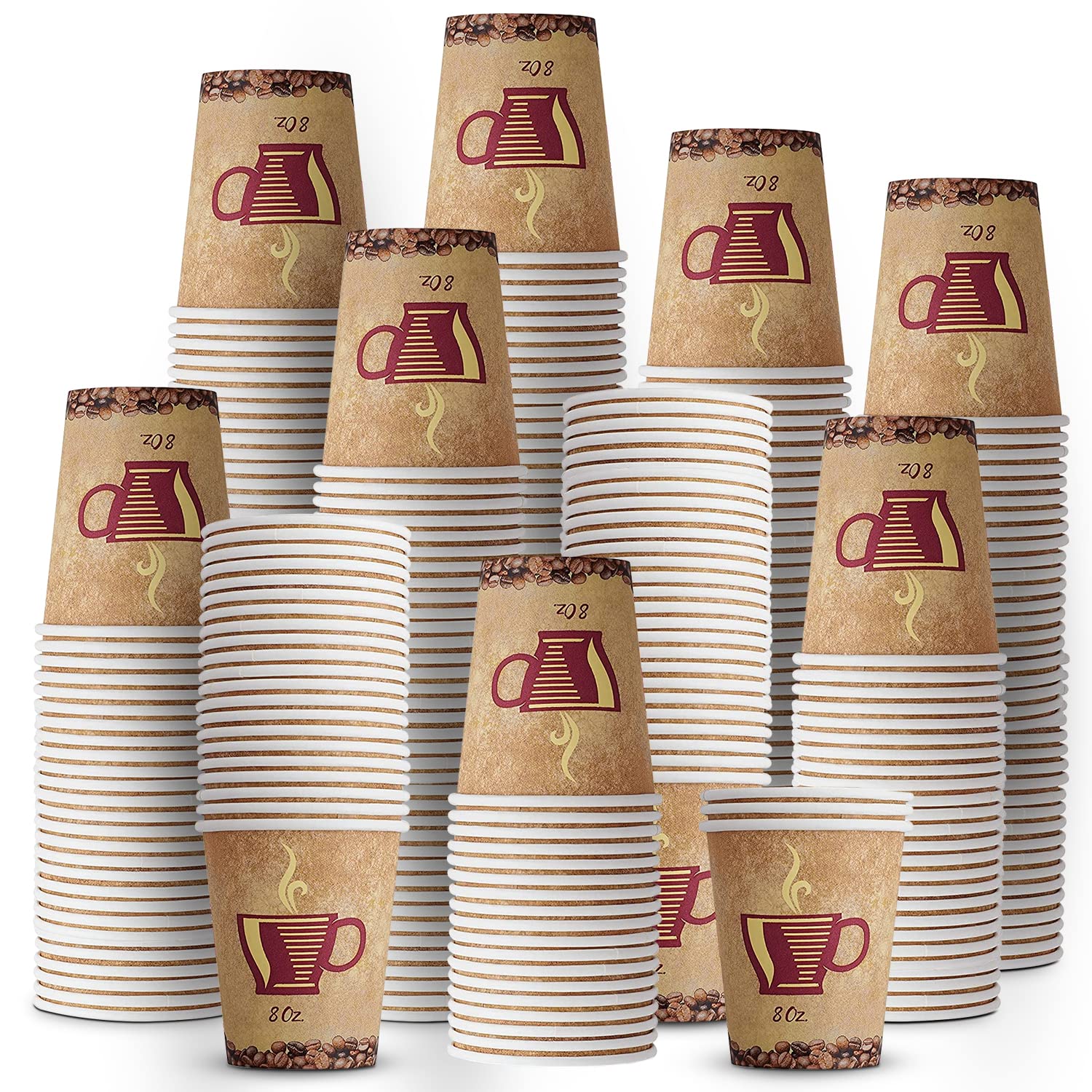 MaxxCore Paper Coffee Cups Bulk Buy 500-Pack 8 Oz Paper Cups – Strong Disposable Coffee and Tea Paper Cups – Espresso Cups for Hot Chocolate, Cappuccino, Tea – Ideal for Offices, Cafes, Parties