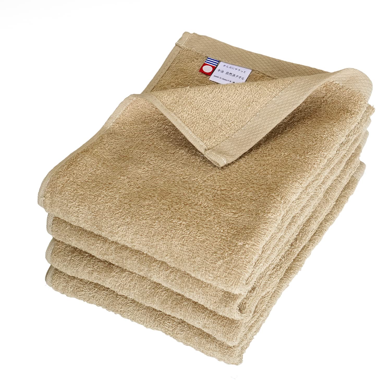 OruTa (オルタ) Face Towels, Imabari, Set of 4, Lightweight, Quick-Drying, Not Bulky, 200 Ne Japan-Made, Natural Style, Sports, Hand Wash, Bath, 100% Cotton, Beige