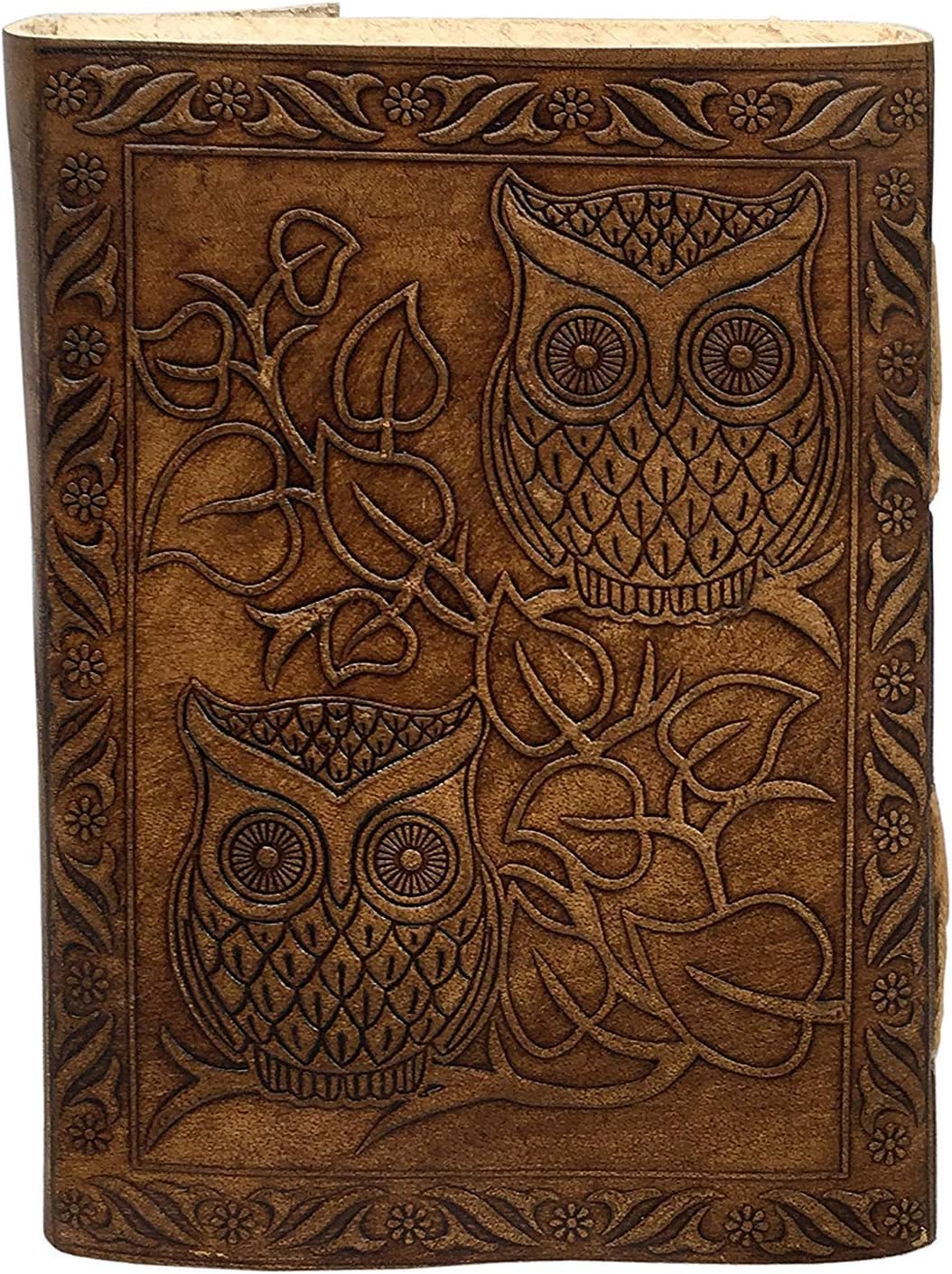 Vintage Owl Embossed Leather Journal with Lock – Handmade Refillable Writing Notebook, Antique Diary Sketchbook, Blank Handmade Paper, Travel Journal for Men & Women (Vintage Brown, 8 x 6 Inch)
