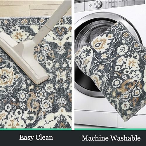Miniatura 5 de HEBE Alfombra Pasillo 2'x6' Lavable Vintage Desgastada Alfombras de Área Antideslizante Alfombra de Lavandería Boho Alfombras de Piso para Pasillos