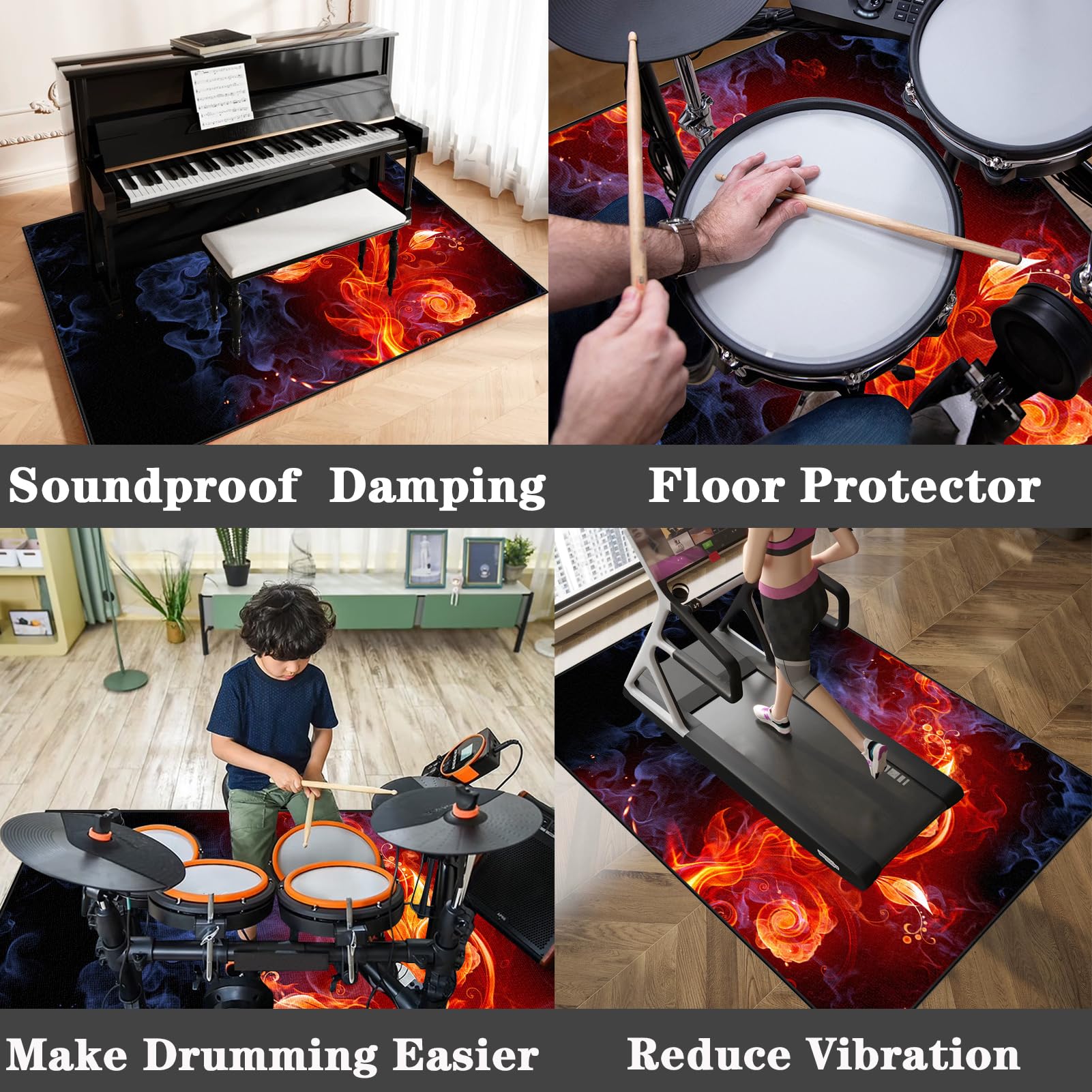 180 x 140 cm Elektrisches Schlagzeug Teppich, Schlagzeugteppich Drum Teppich, Professionelles rechteckiges Schallschutz Trommelmatte, Trommelteppich für Studio, Wohnung, Music Carpet Innen und Außen