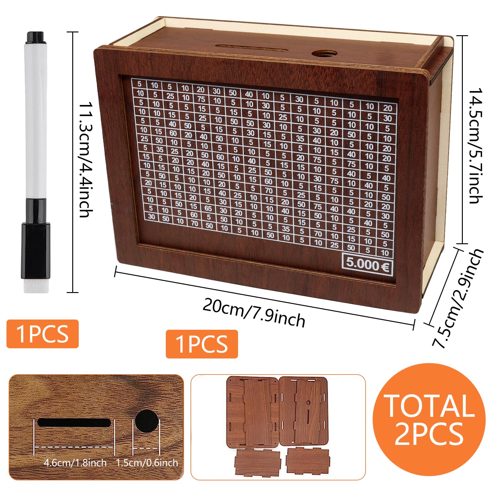 Salvadanaio Legno Con Contatore - Obiettivo 5000&euro;, Risparmio Divertente, Riutilizzabile